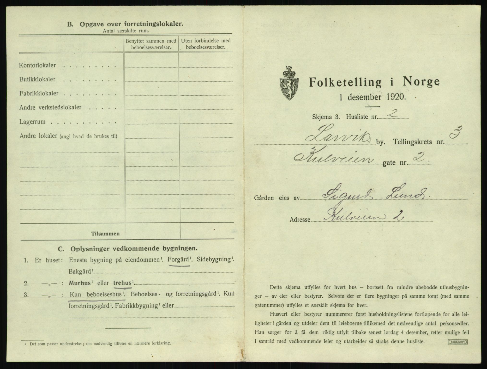 SAKO, 1920 census for Larvik, 1920, p. 578