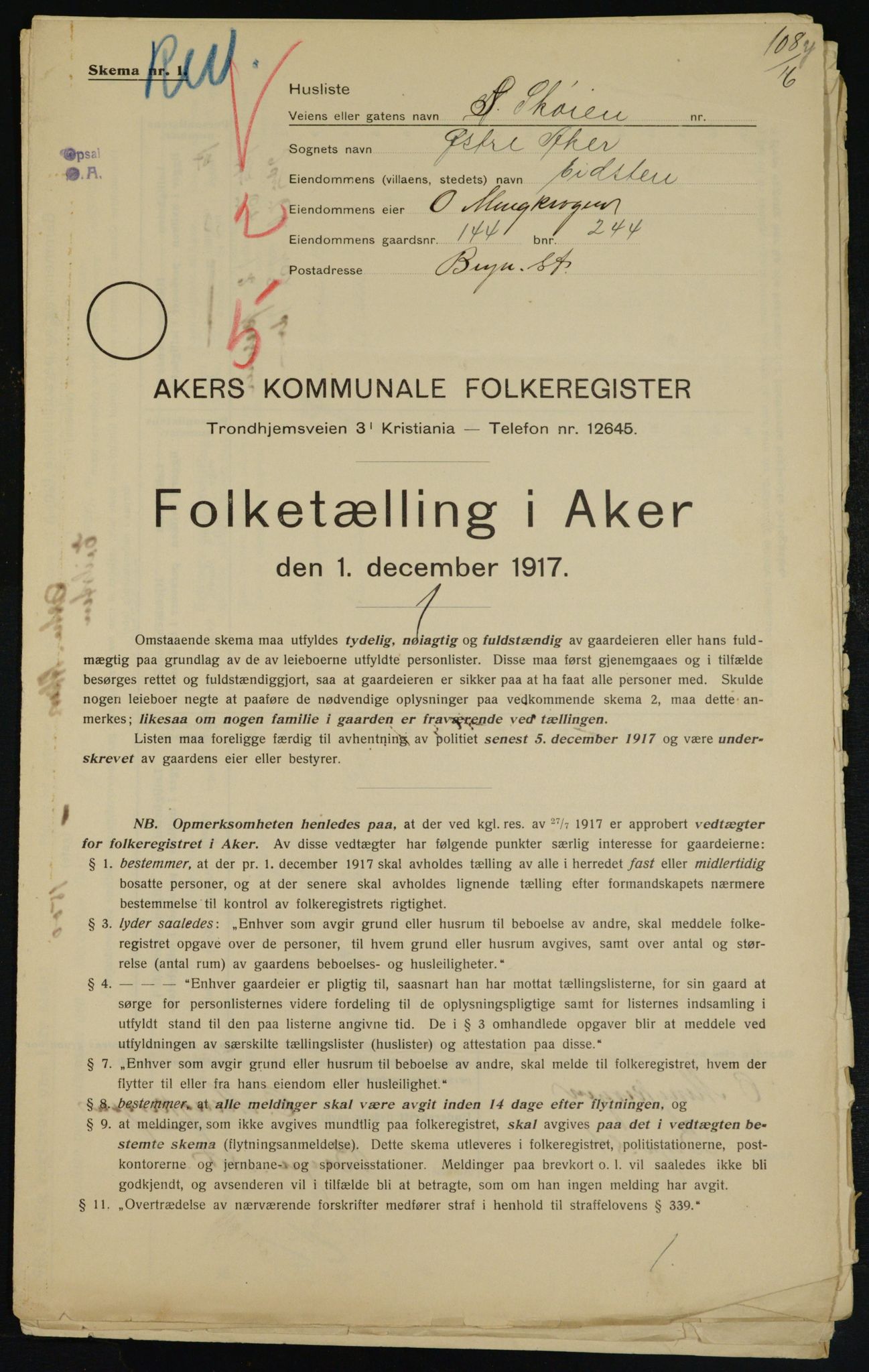 OBA, Municipal Census 1917 for Aker, 1917, p. 25661