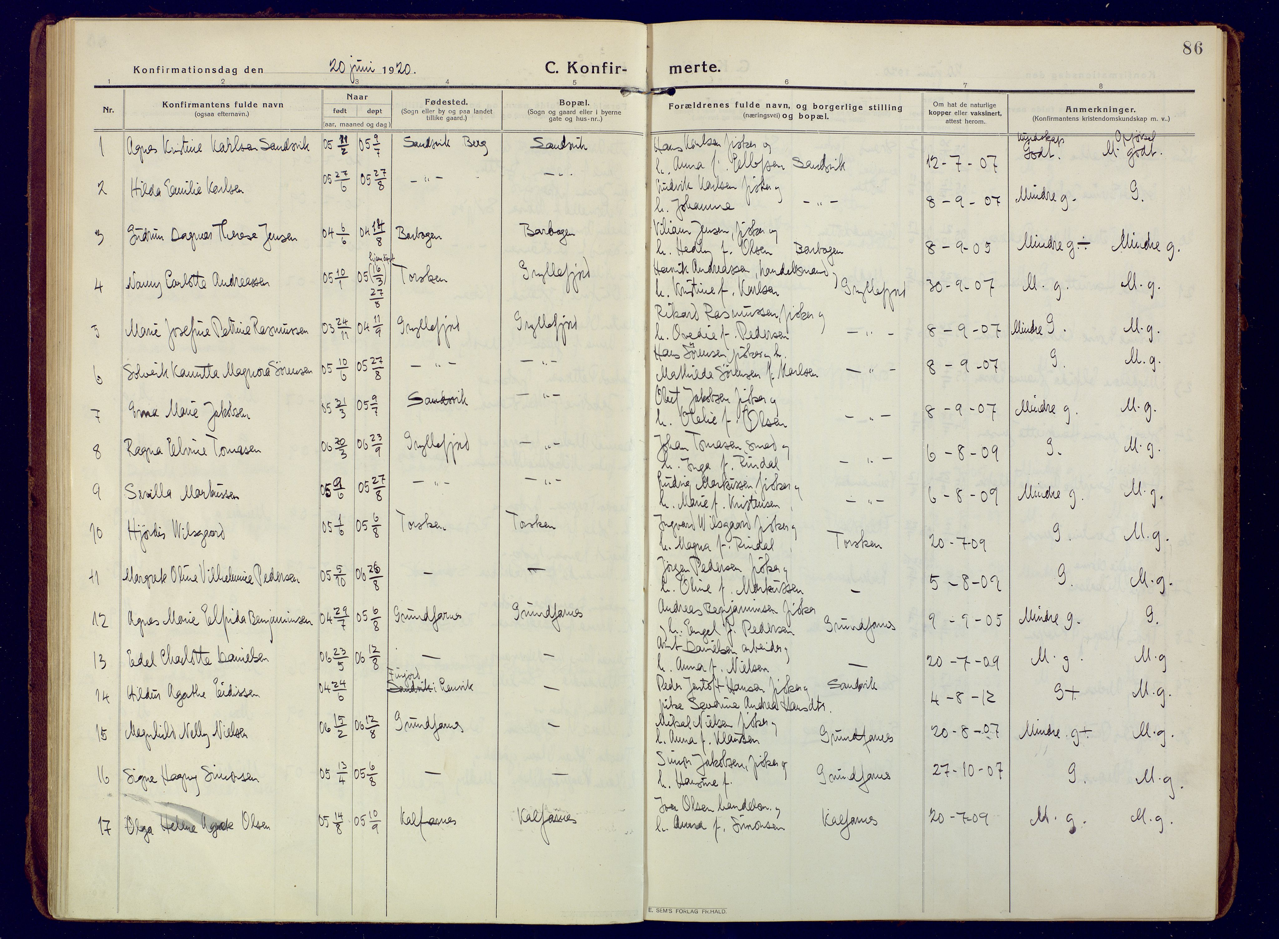 Berg sokneprestkontor, SATØ/S-1318/G/Ga/Gaa: Parish register (official) no. 10, 1916-1928, p. 86