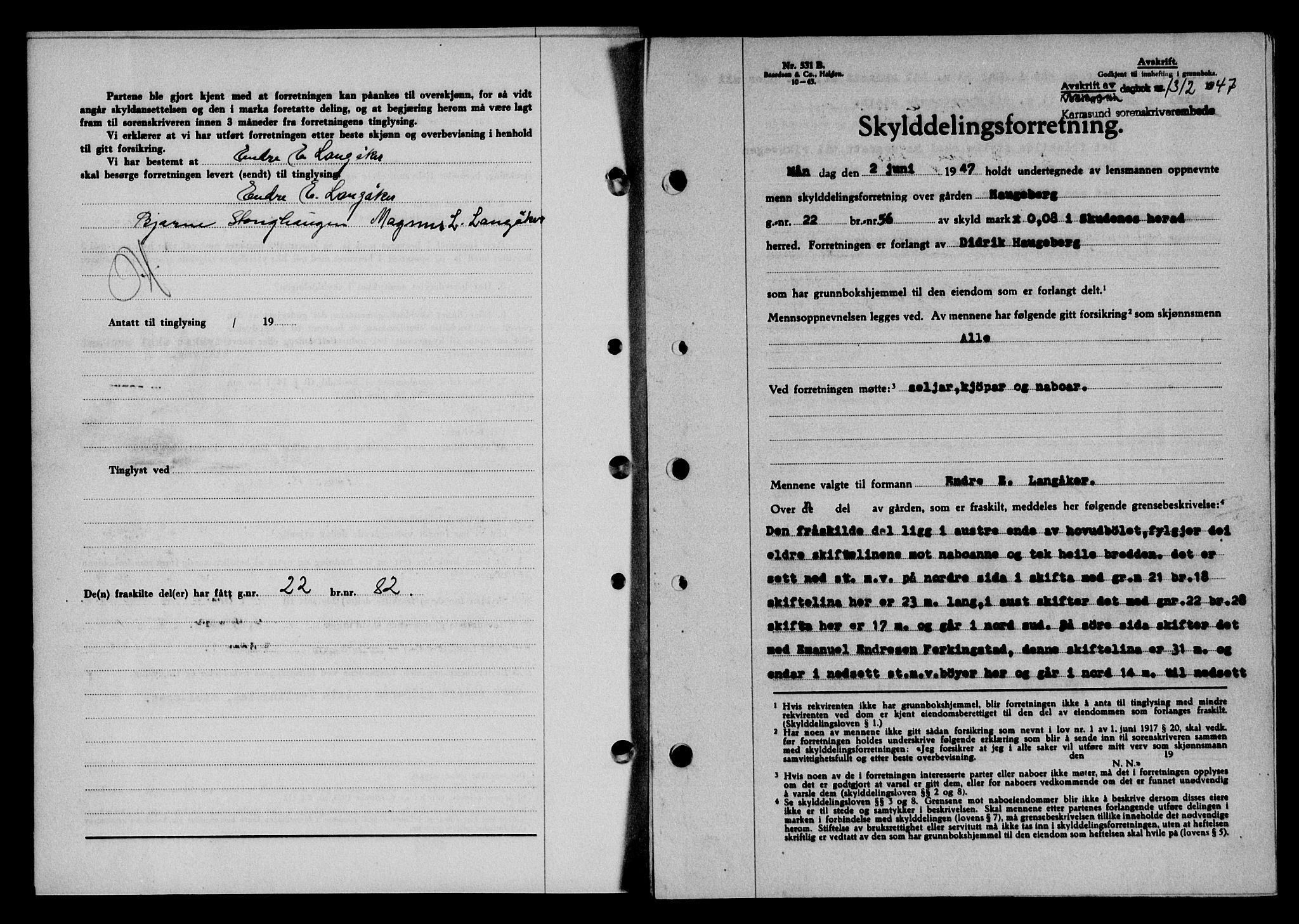 Karmsund sorenskriveri, SAST/A-100311/01/II/IIB/L0090: Mortgage book no. 70A, 1947-1947, Diary no: : 1312/1947
