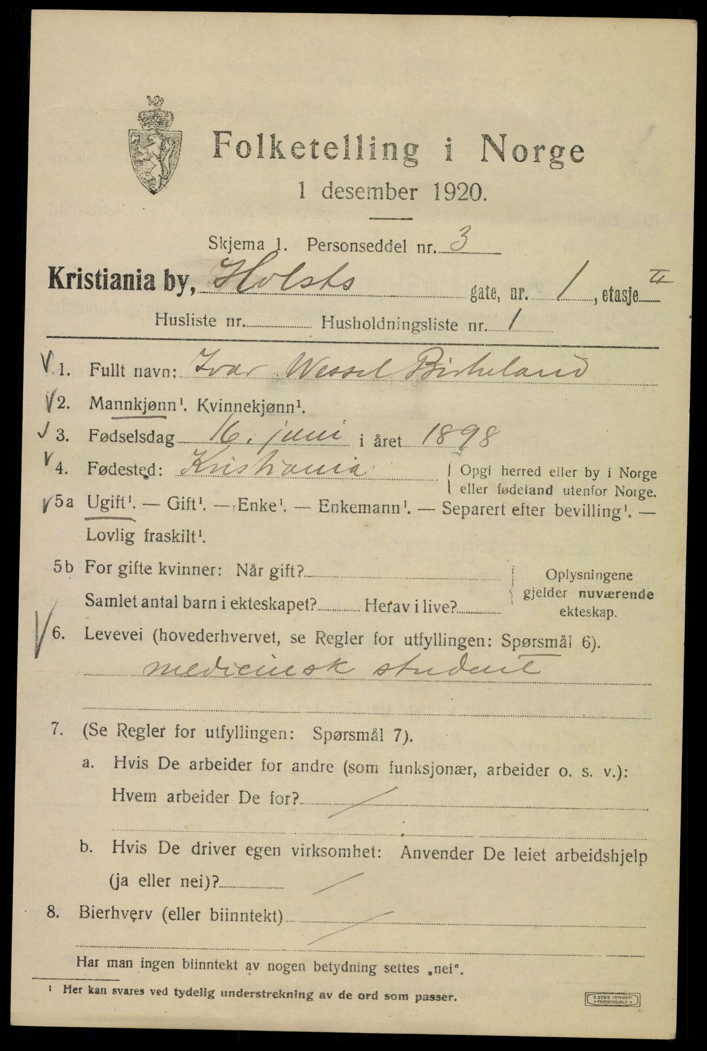 SAO, 1920 census for Kristiania, 1920, p. 296981