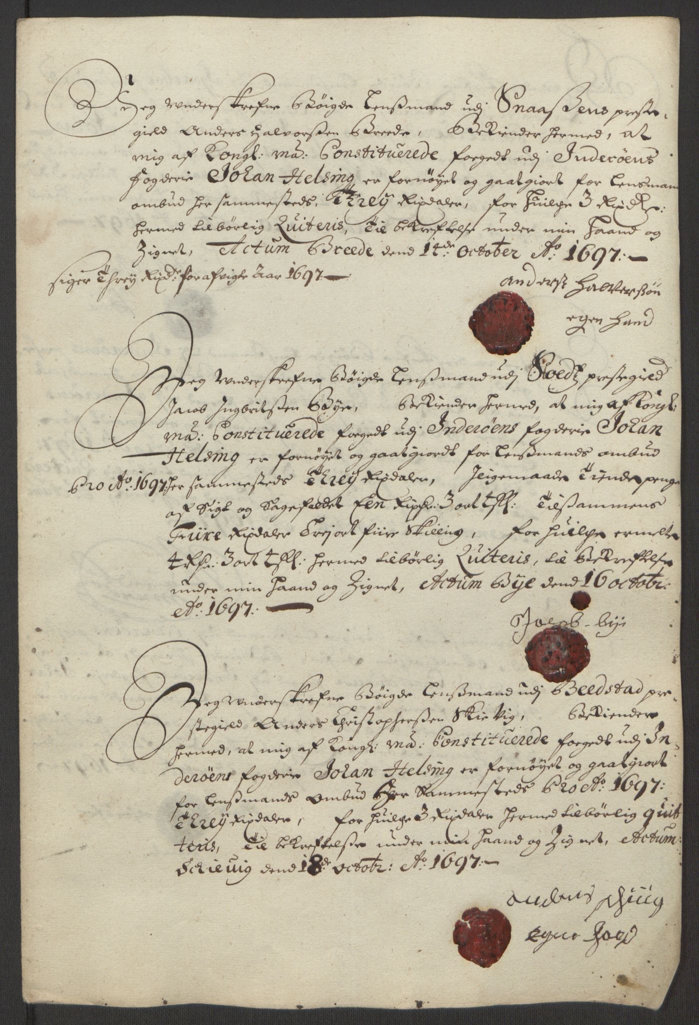 Rentekammeret inntil 1814, Reviderte regnskaper, Fogderegnskap, RA/EA-4092/R63/L4309: Fogderegnskap Inderøy, 1695-1697, p. 518