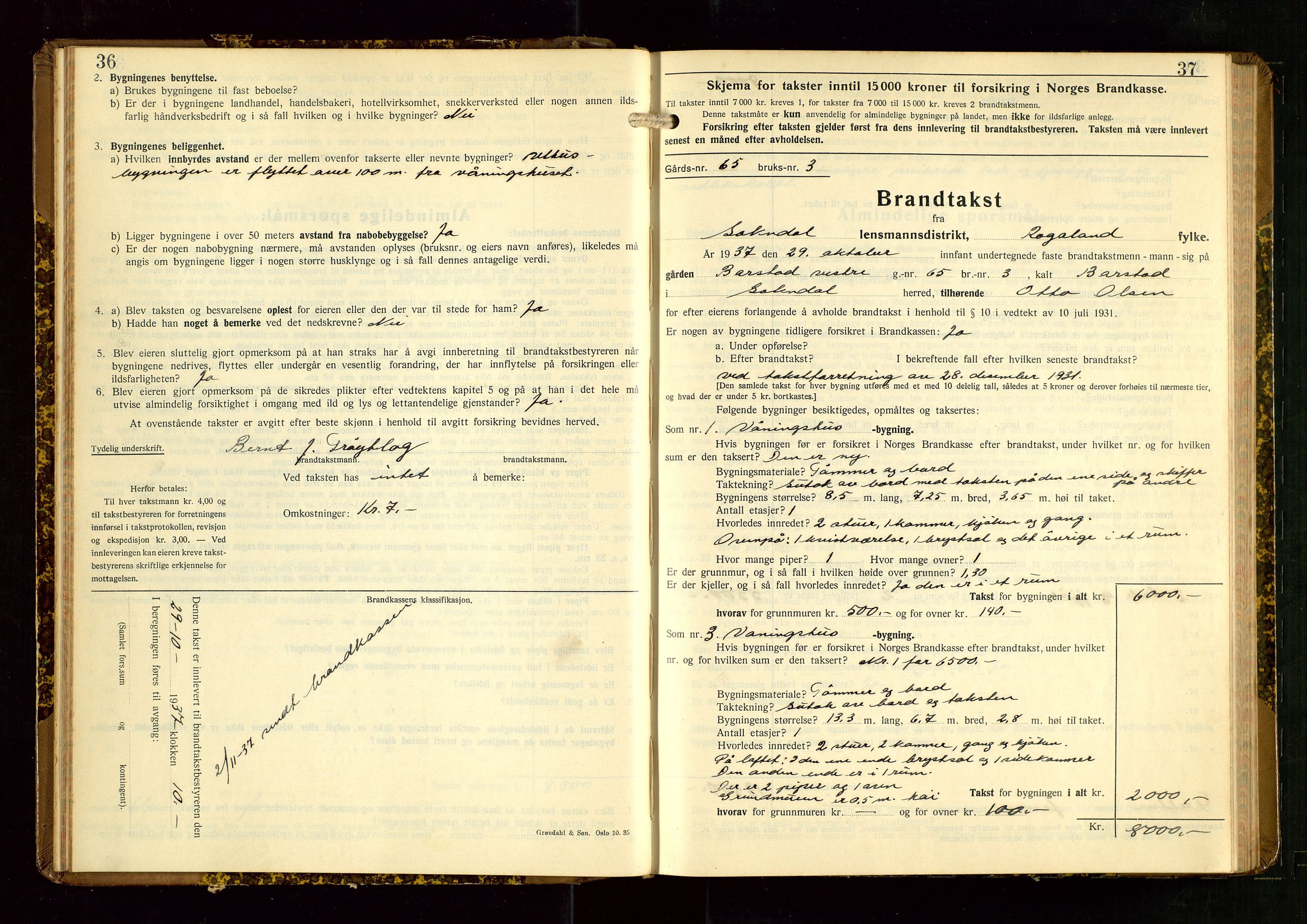 Sokndal lensmannskontor, AV/SAST-A-100417/Gob/L0008: "Brandtakst-Protokoll", 1937-1955, p. 36-37
