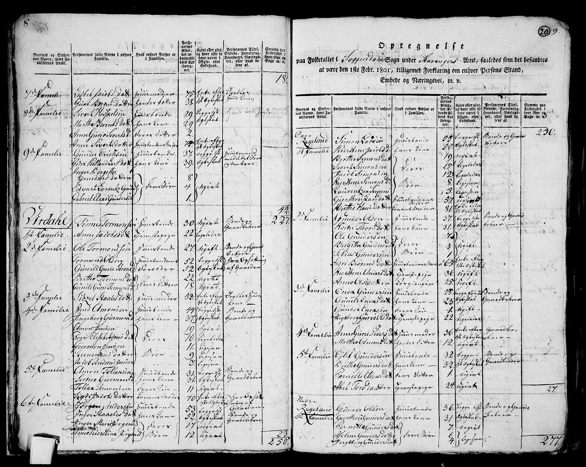 RA, 1801 census for 1111P Sokndal, 1801, p. 19b-20a