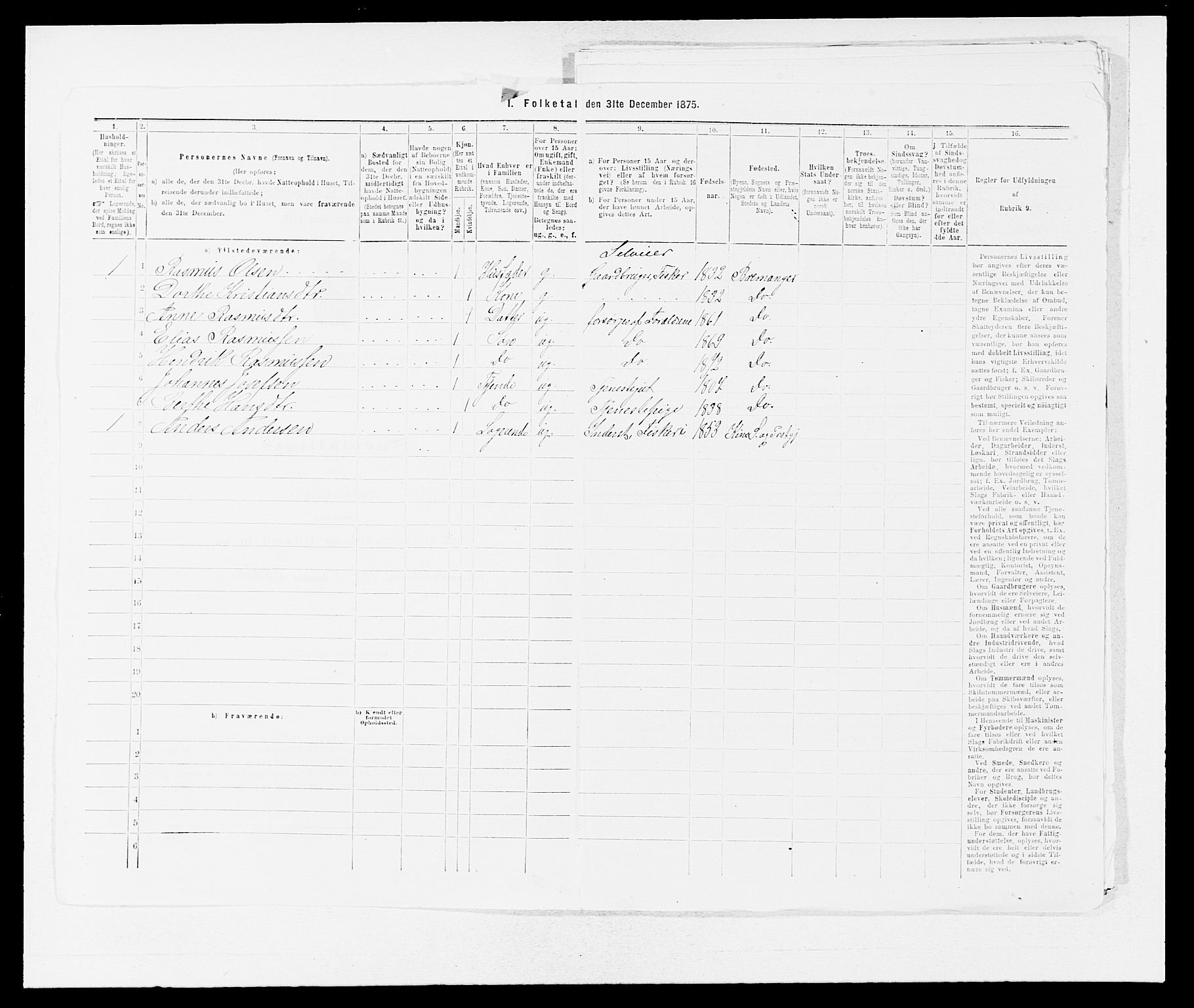 SAB, 1875 Census for 1438P Bremanger, 1875, p. 606