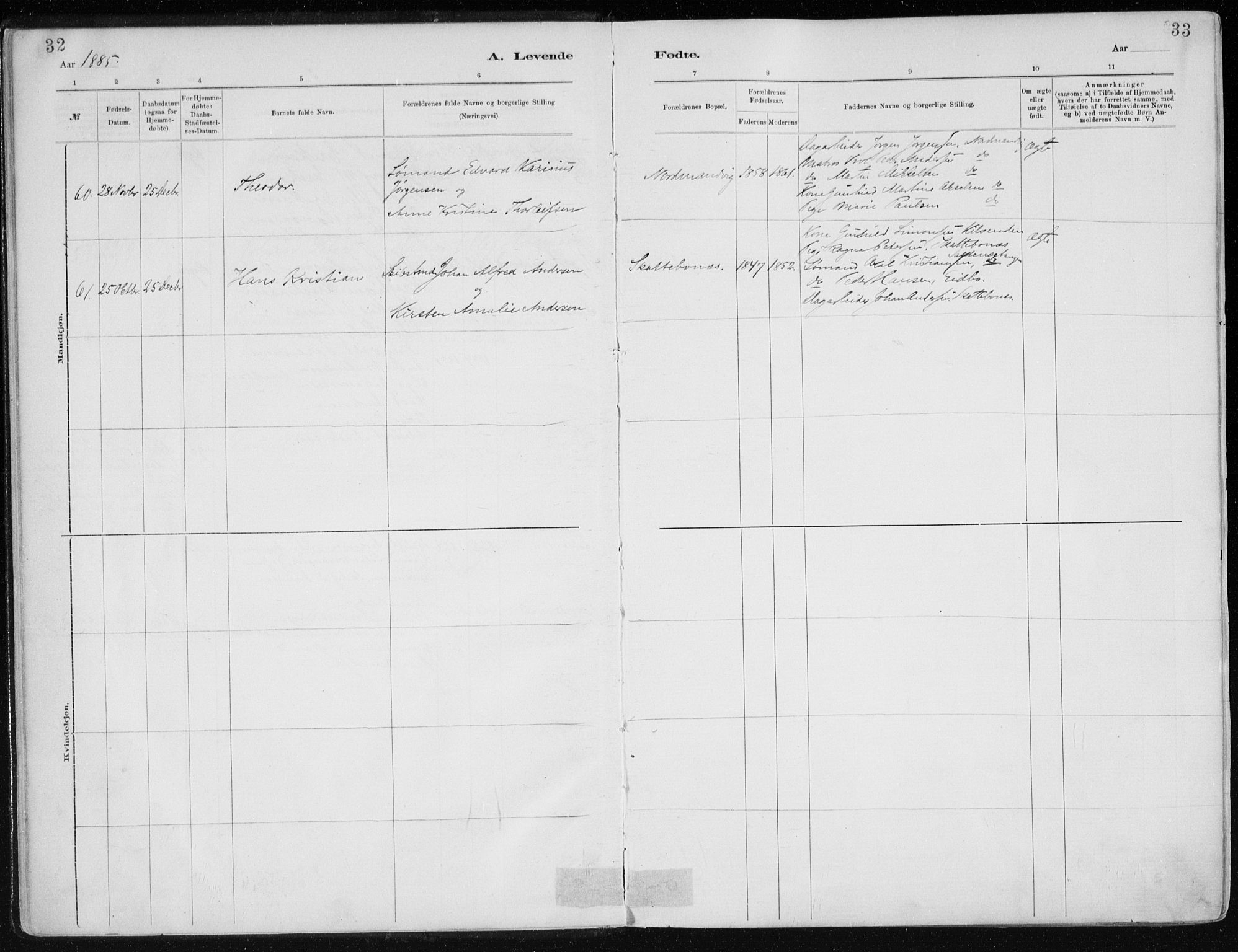 Dypvåg sokneprestkontor, SAK/1111-0007/F/Fa/Faa/L0008: Parish register (official) no. A 8, 1885-1906, p. 32-33