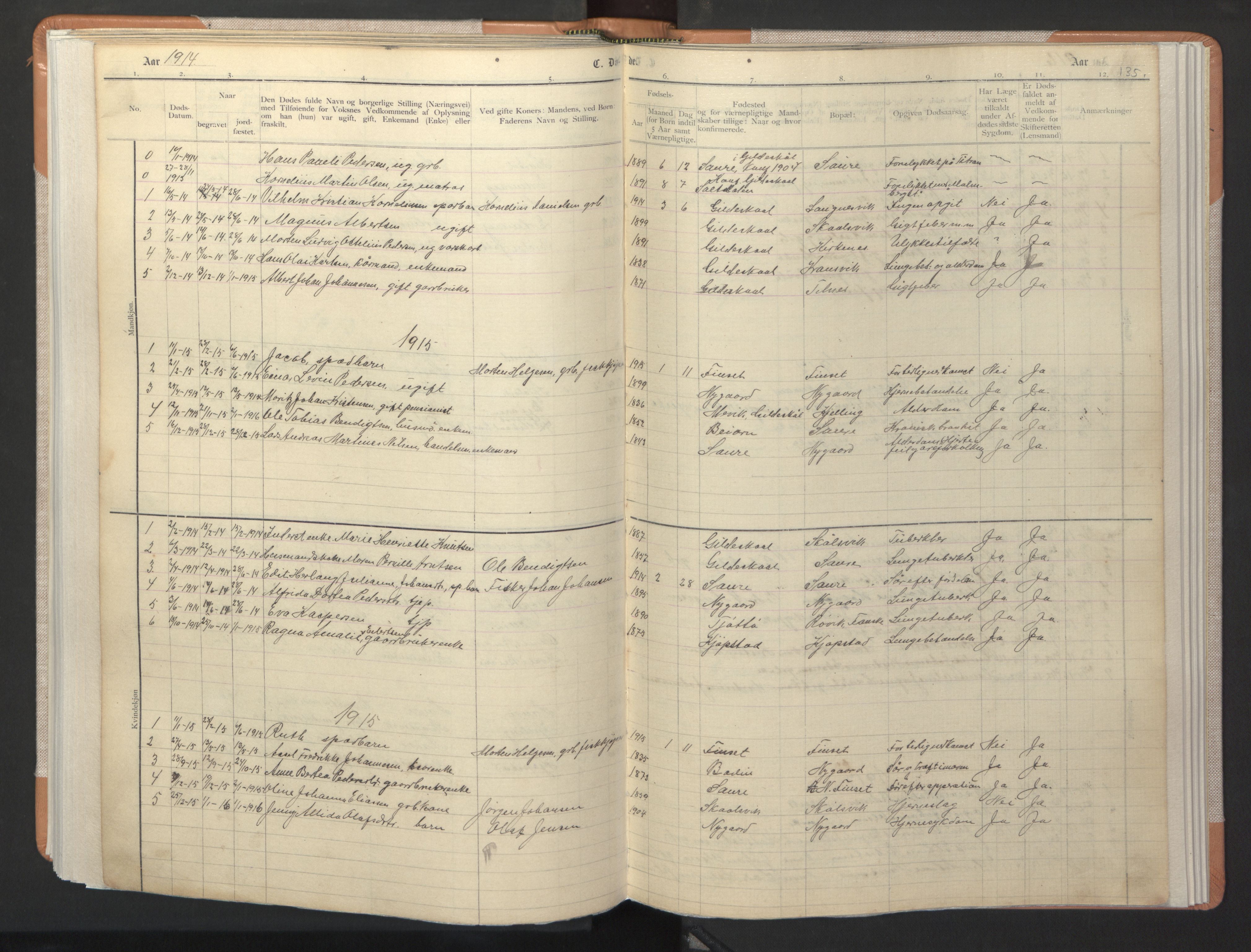 Ministerialprotokoller, klokkerbøker og fødselsregistre - Nordland, AV/SAT-A-1459/806/L0117: Parish register (copy) no. 806C01, 1905-1957, p. 135