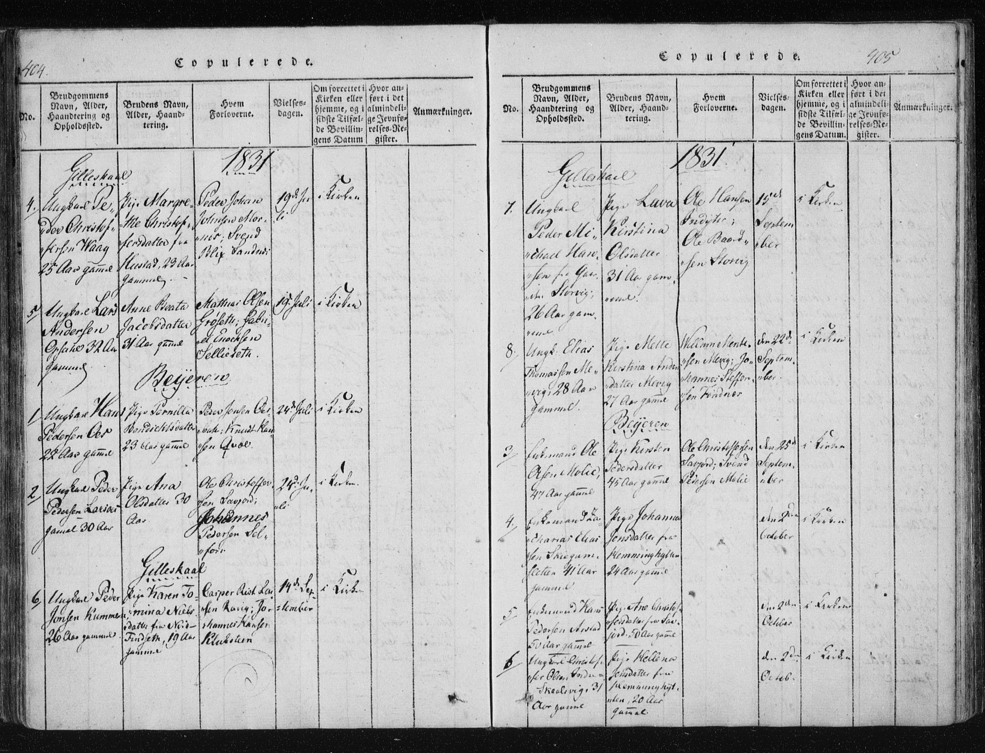 Ministerialprotokoller, klokkerbøker og fødselsregistre - Nordland, AV/SAT-A-1459/805/L0096: Parish register (official) no. 805A03, 1820-1837, p. 404-405