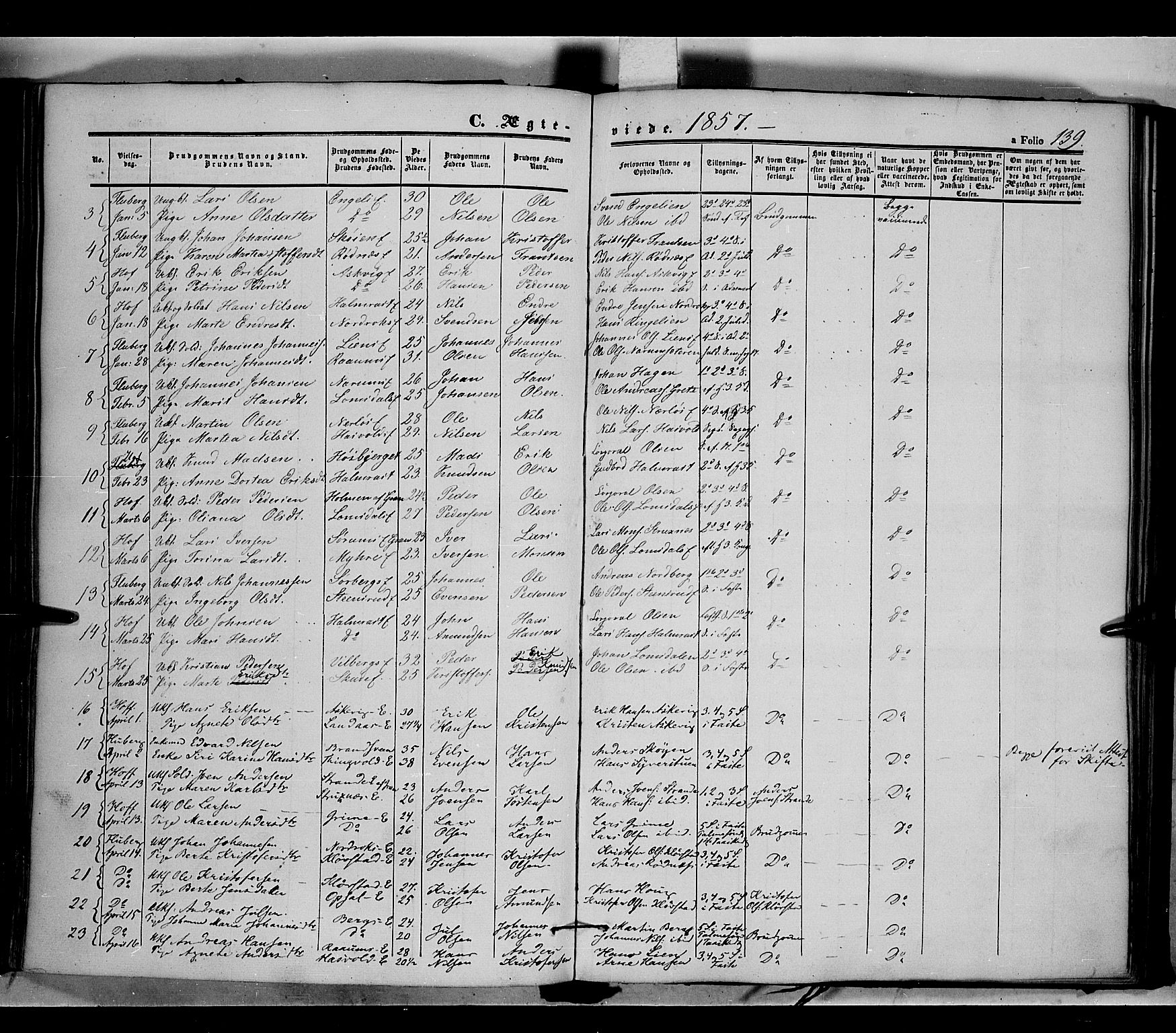 Land prestekontor, SAH/PREST-120/H/Ha/Haa/L0009: Parish register (official) no. 9, 1847-1859, p. 139