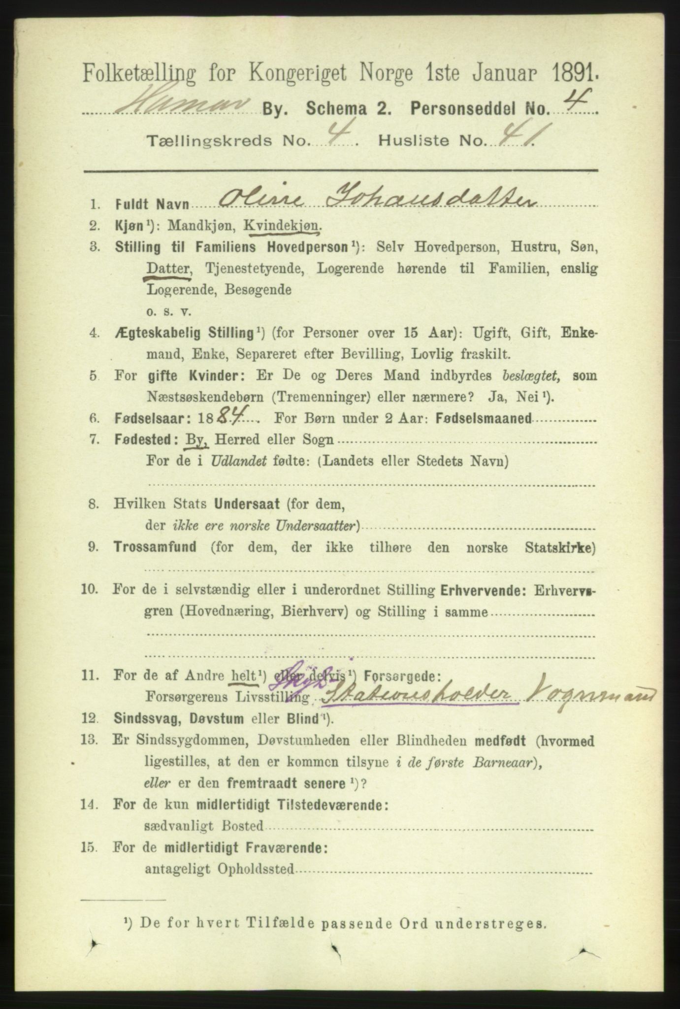 RA, 1891 census for 0401 Hamar, 1891, p. 3586