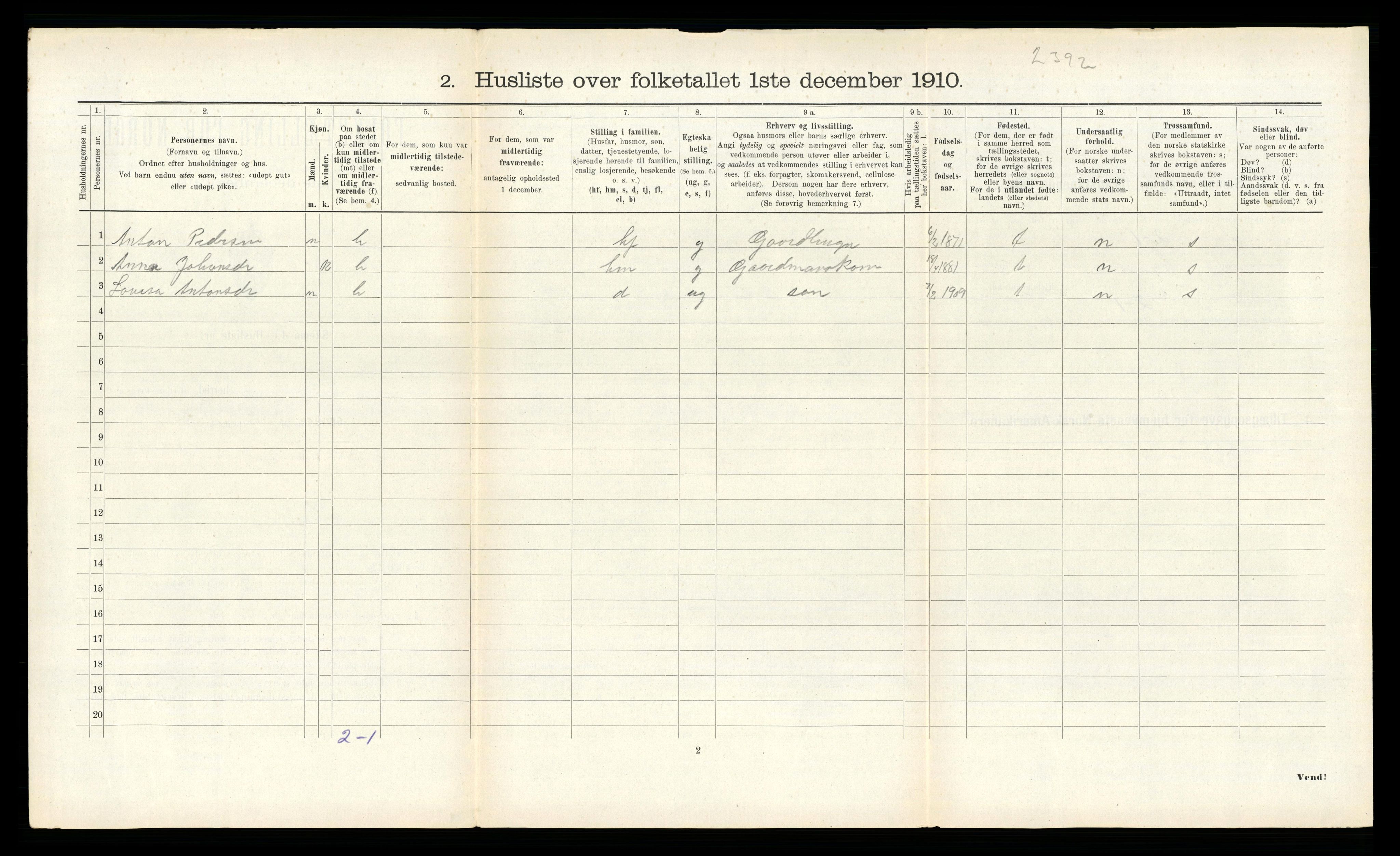 RA, 1910 census for Lierne, 1910, p. 408