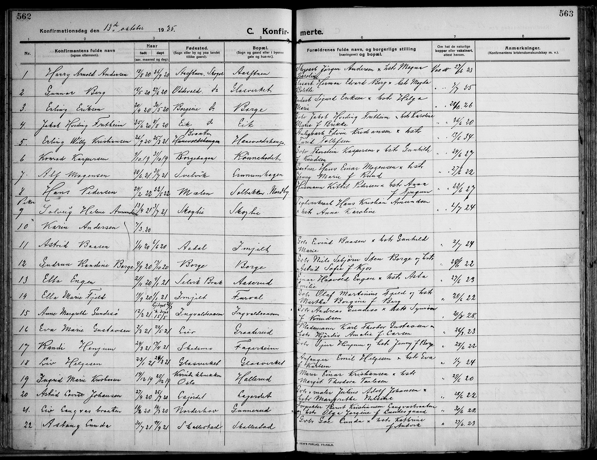Skoger kirkebøker, SAKO/A-59/F/Fa/L0007: Parish register (official) no. I 7, 1911-1936, p. 562-563