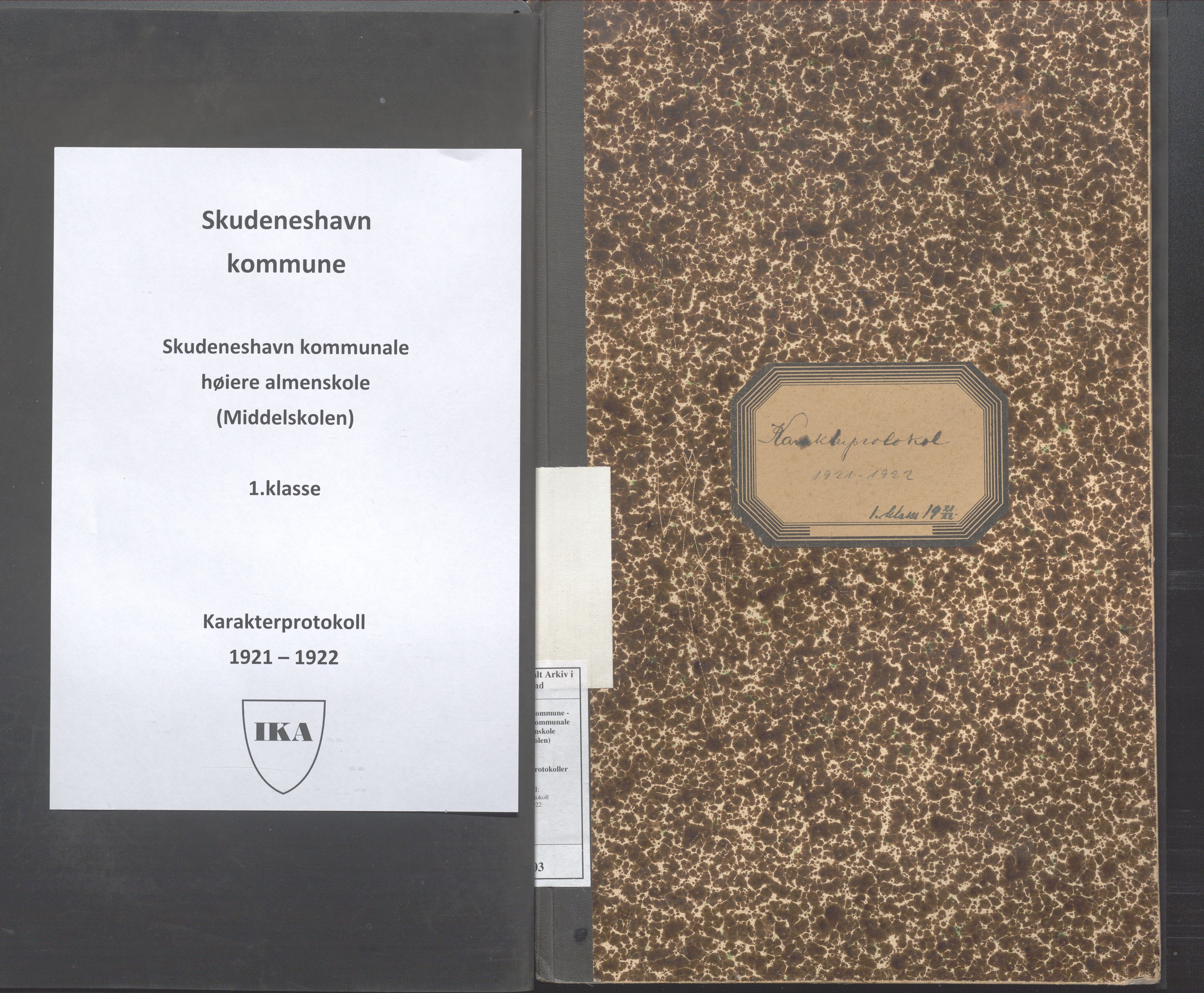 Skudeneshavn kommune - Skudeneshavn kommunale høiere almenskole (Middelskolen), IKAR/A-375/Fa/L0003: Karakterprotokoll, 1921-1922, p. 1