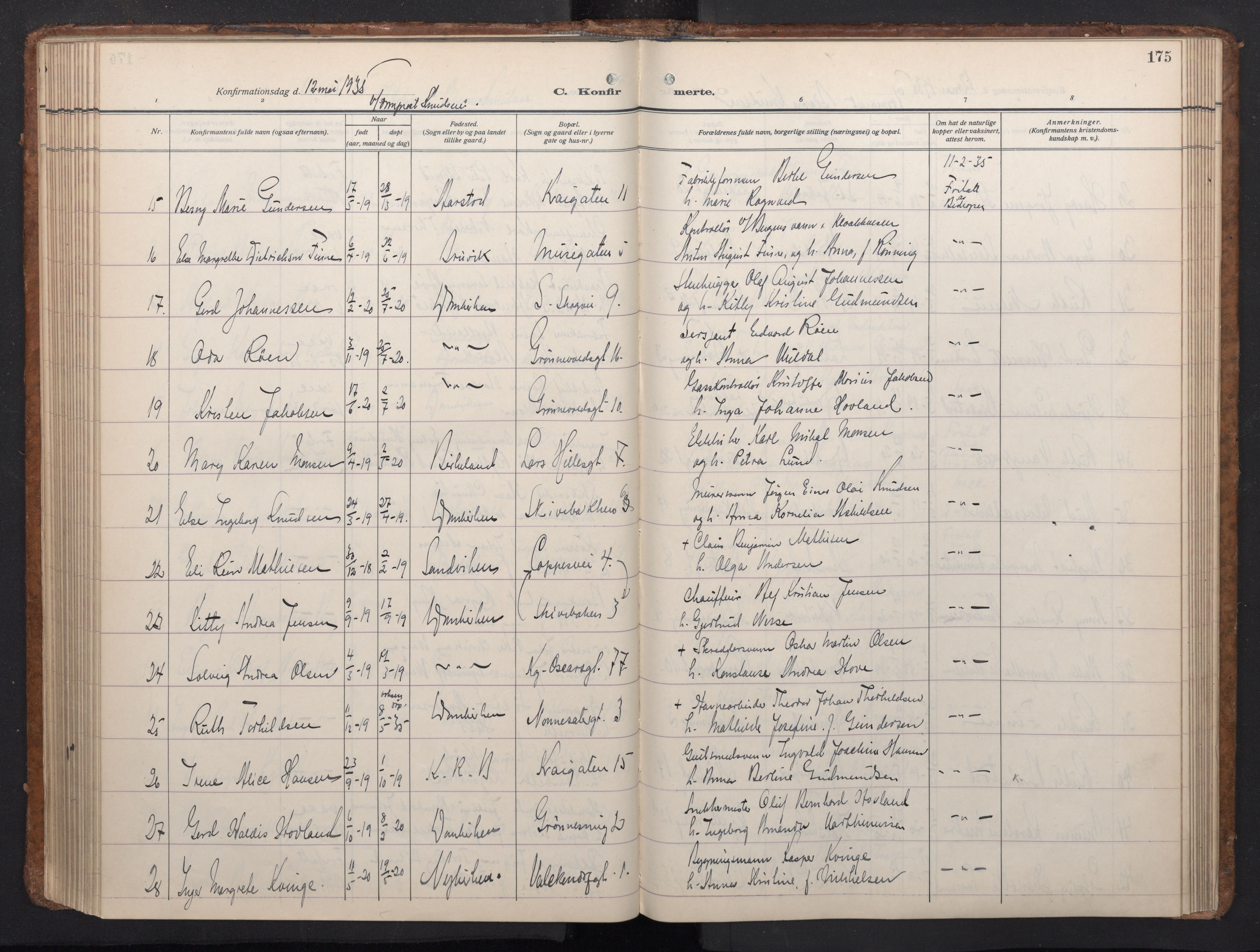 Domkirken sokneprestembete, SAB/A-74801/H/Haa: Parish register (official) no. C 8, 1930-1957, p. 174b-175a