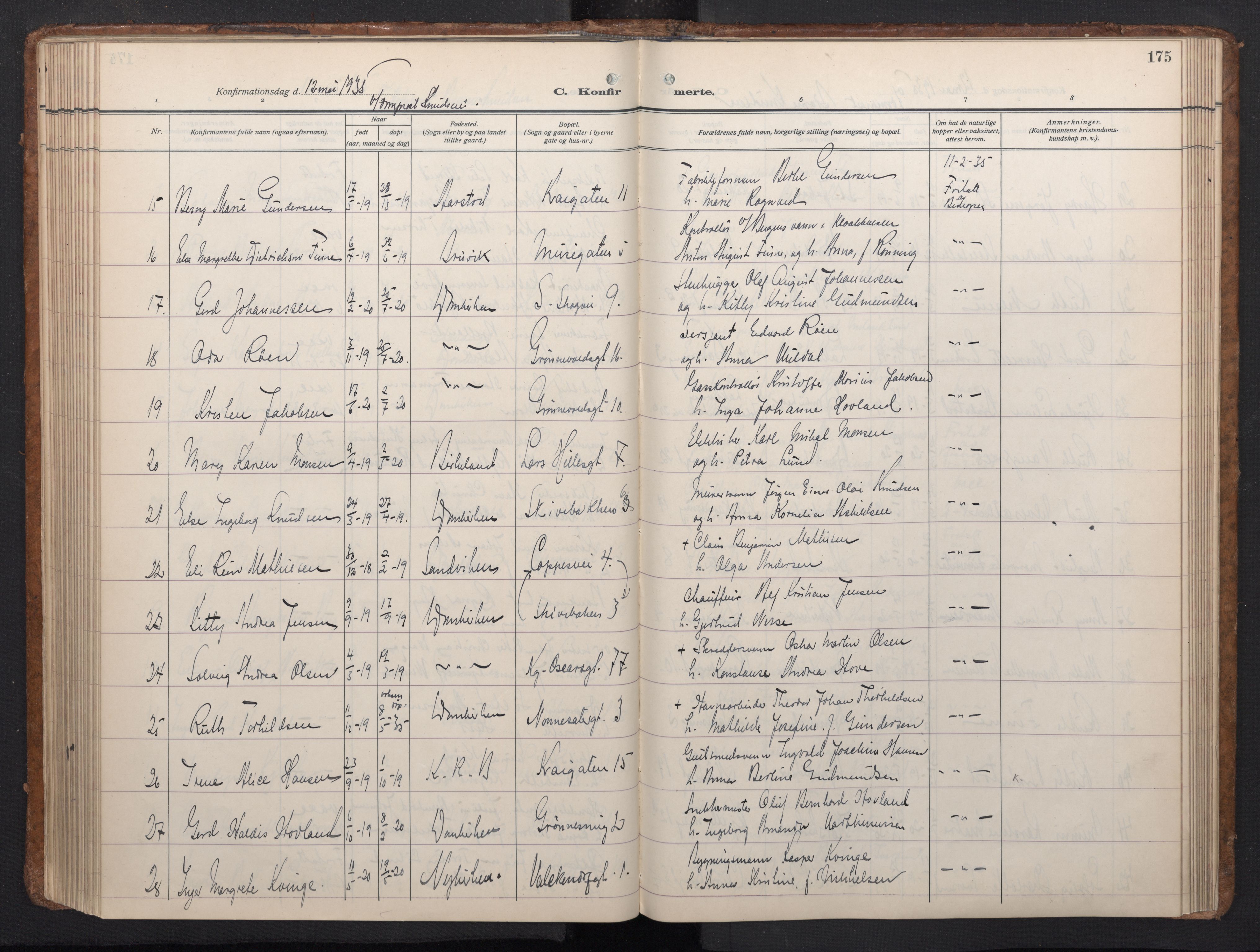 Domkirken sokneprestembete, AV/SAB-A-74801/H/Haa: Parish register (official) no. C 8, 1930-1957, p. 174b-175a