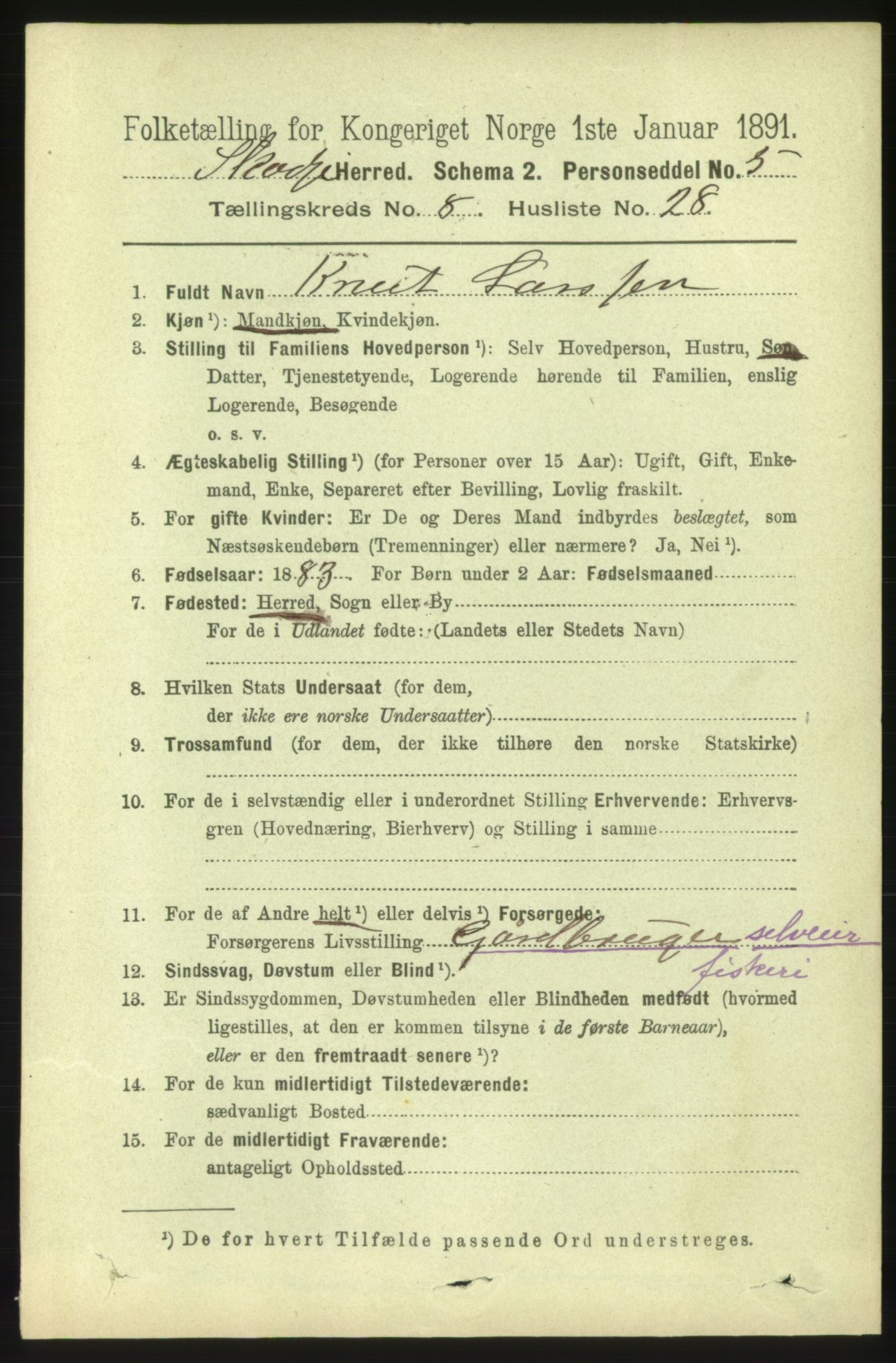 RA, 1891 census for 1529 Skodje, 1891, p. 1838