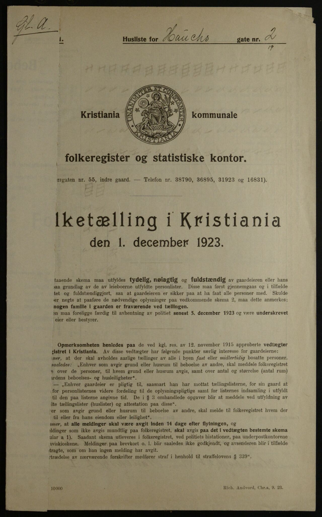 OBA, Municipal Census 1923 for Kristiania, 1923, p. 39190