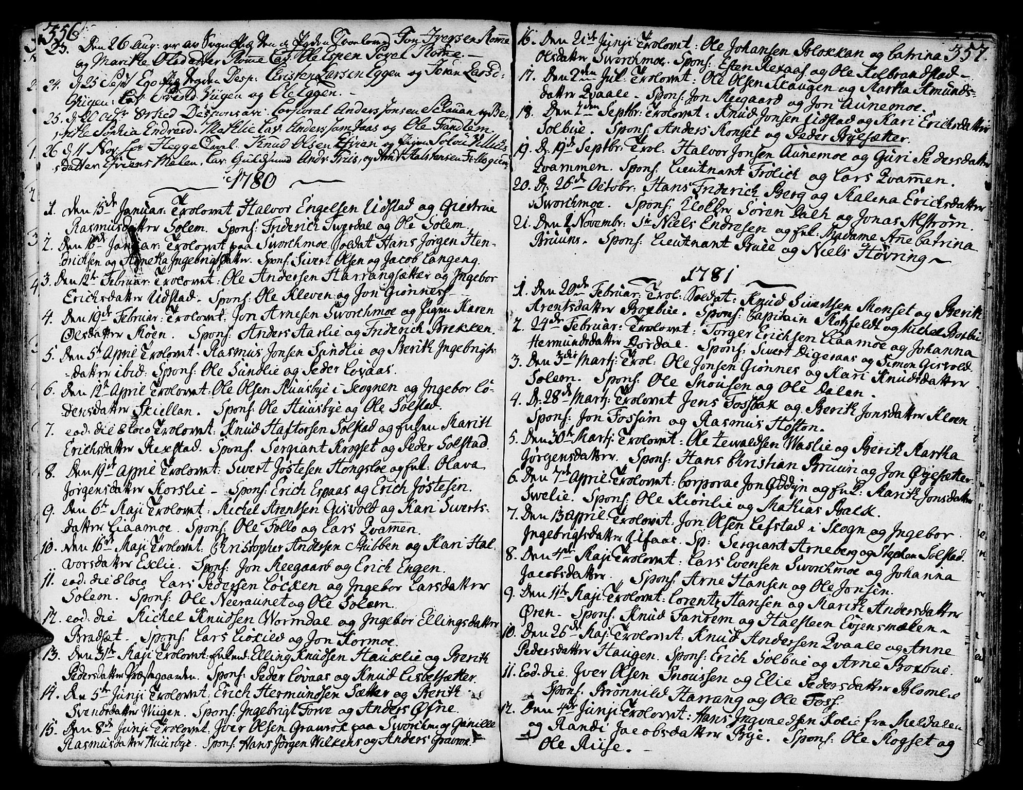 Ministerialprotokoller, klokkerbøker og fødselsregistre - Sør-Trøndelag, SAT/A-1456/668/L0802: Parish register (official) no. 668A02, 1776-1799, p. 356-357