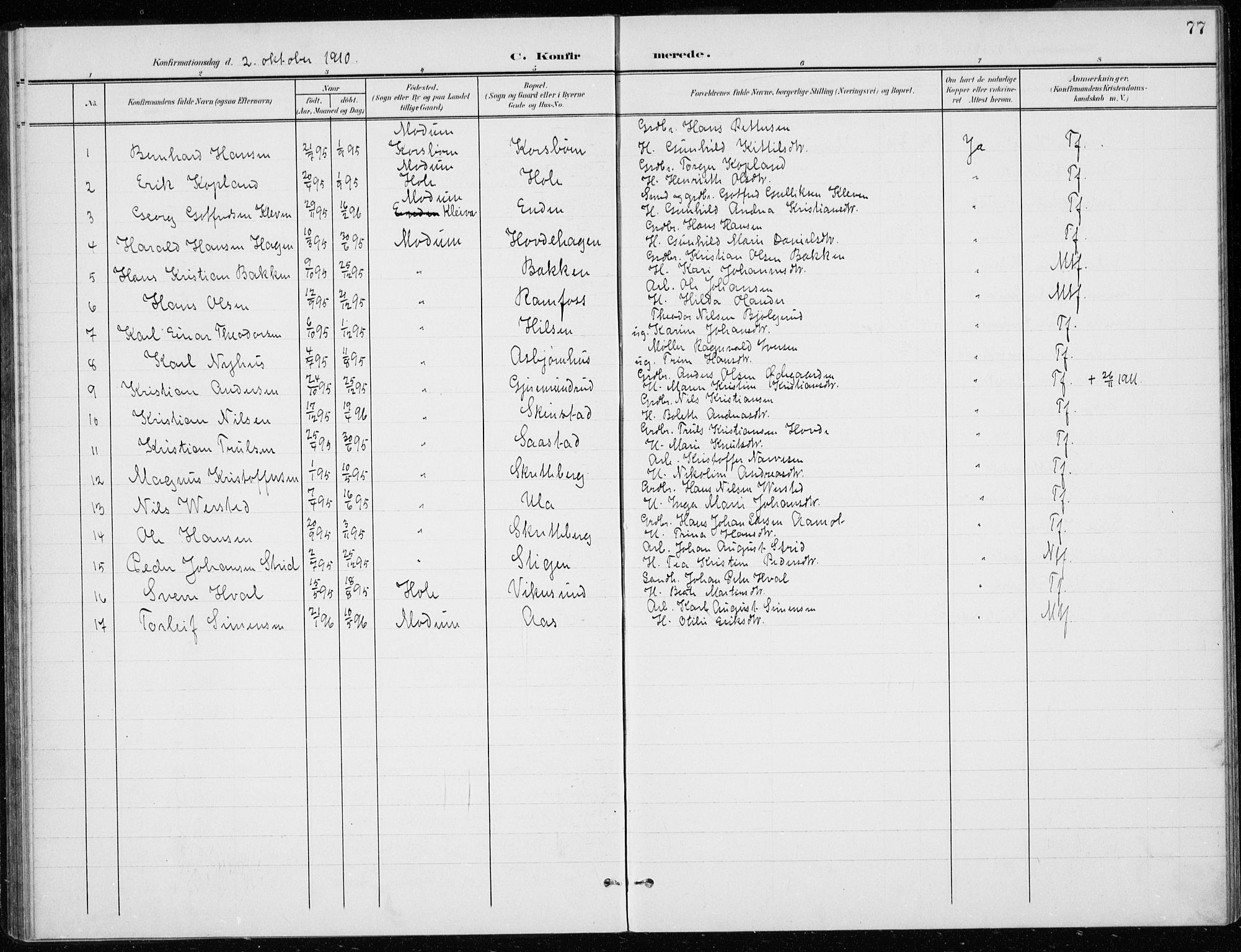 Modum kirkebøker, AV/SAKO-A-234/G/Gd/L0001: Parish register (copy) no. IV 1, 1901-1921, p. 77