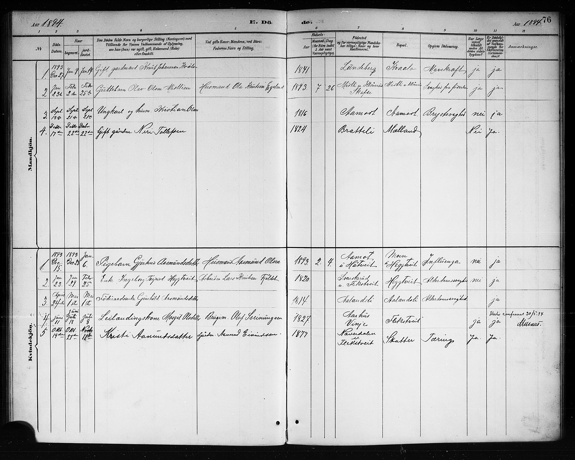 Lårdal kirkebøker, SAKO/A-284/G/Ga/L0003: Parish register (copy) no. I 3, 1891-1918, p. 76