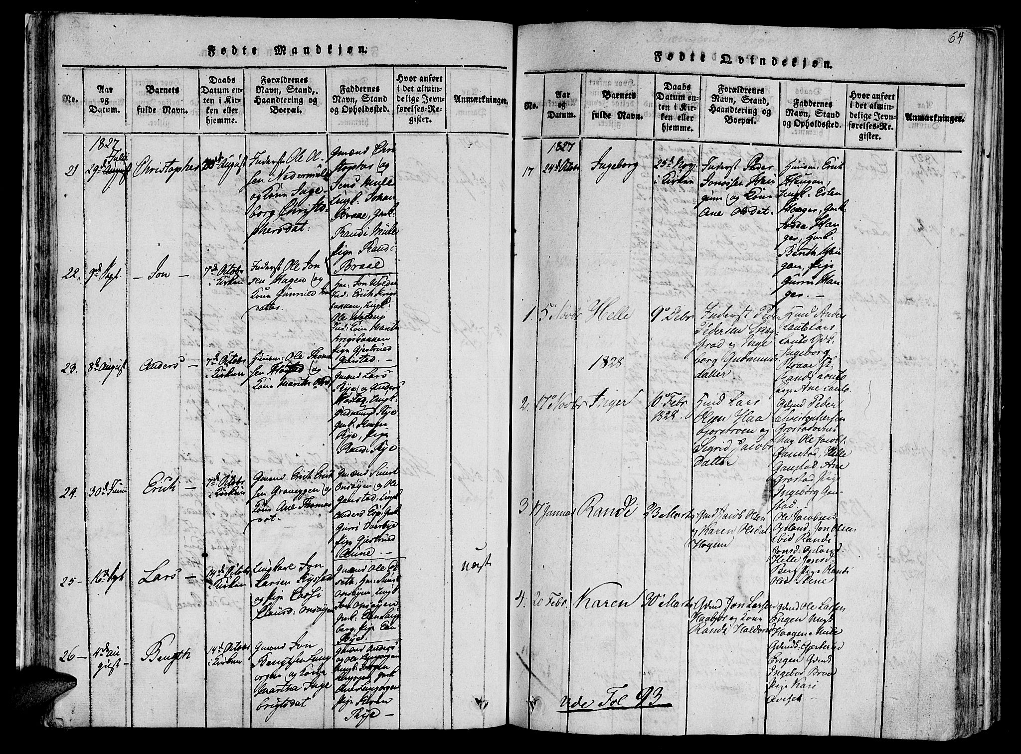 Ministerialprotokoller, klokkerbøker og fødselsregistre - Sør-Trøndelag, AV/SAT-A-1456/612/L0372: Parish register (official) no. 612A06 /1, 1816-1828, p. 64
