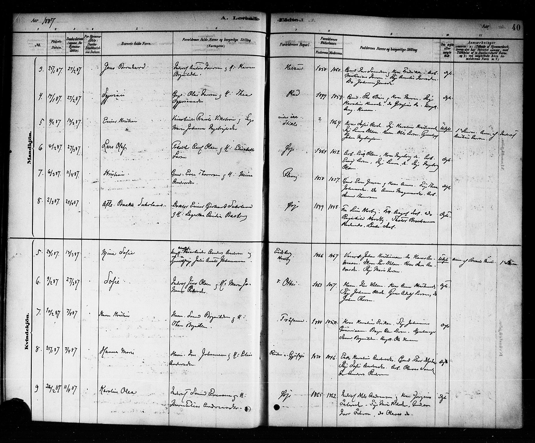 Aremark prestekontor Kirkebøker, SAO/A-10899/F/Fb/L0004: Parish register (official) no. II 4, 1878-1895, p. 40