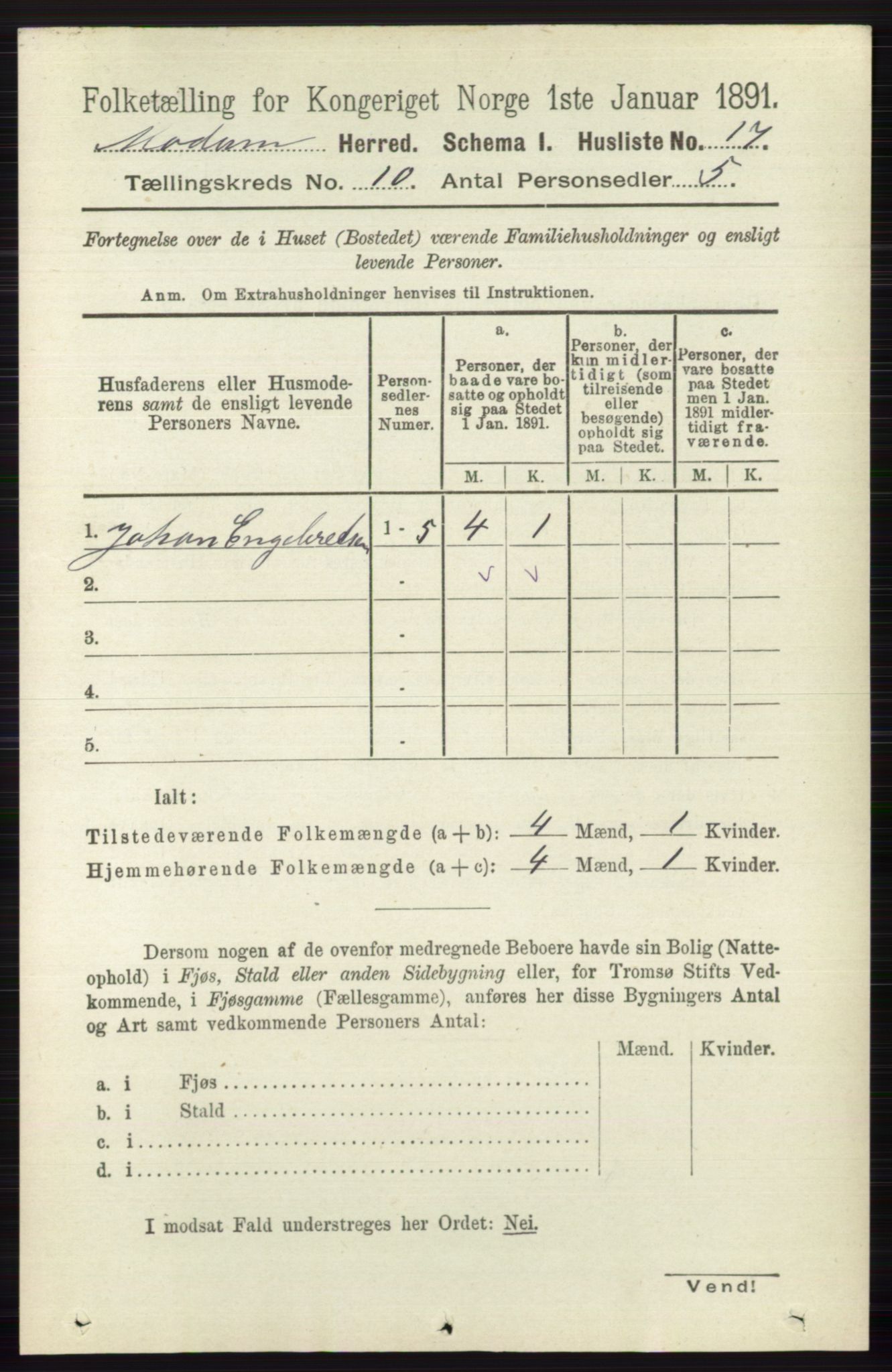 RA, 1891 census for 0623 Modum, 1891, p. 3965