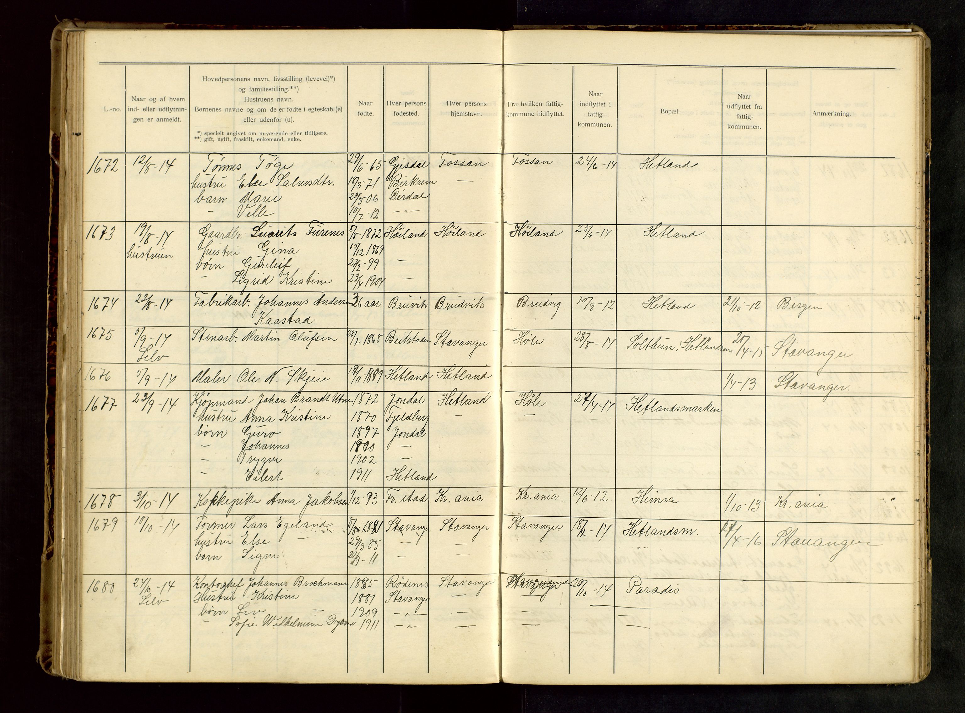 Hetland lensmannskontor, SAST/A-100101/Gwa/L0001: Flytteprotokoll (er delt i to: 1a og 1b), 1901-1918, p. 145