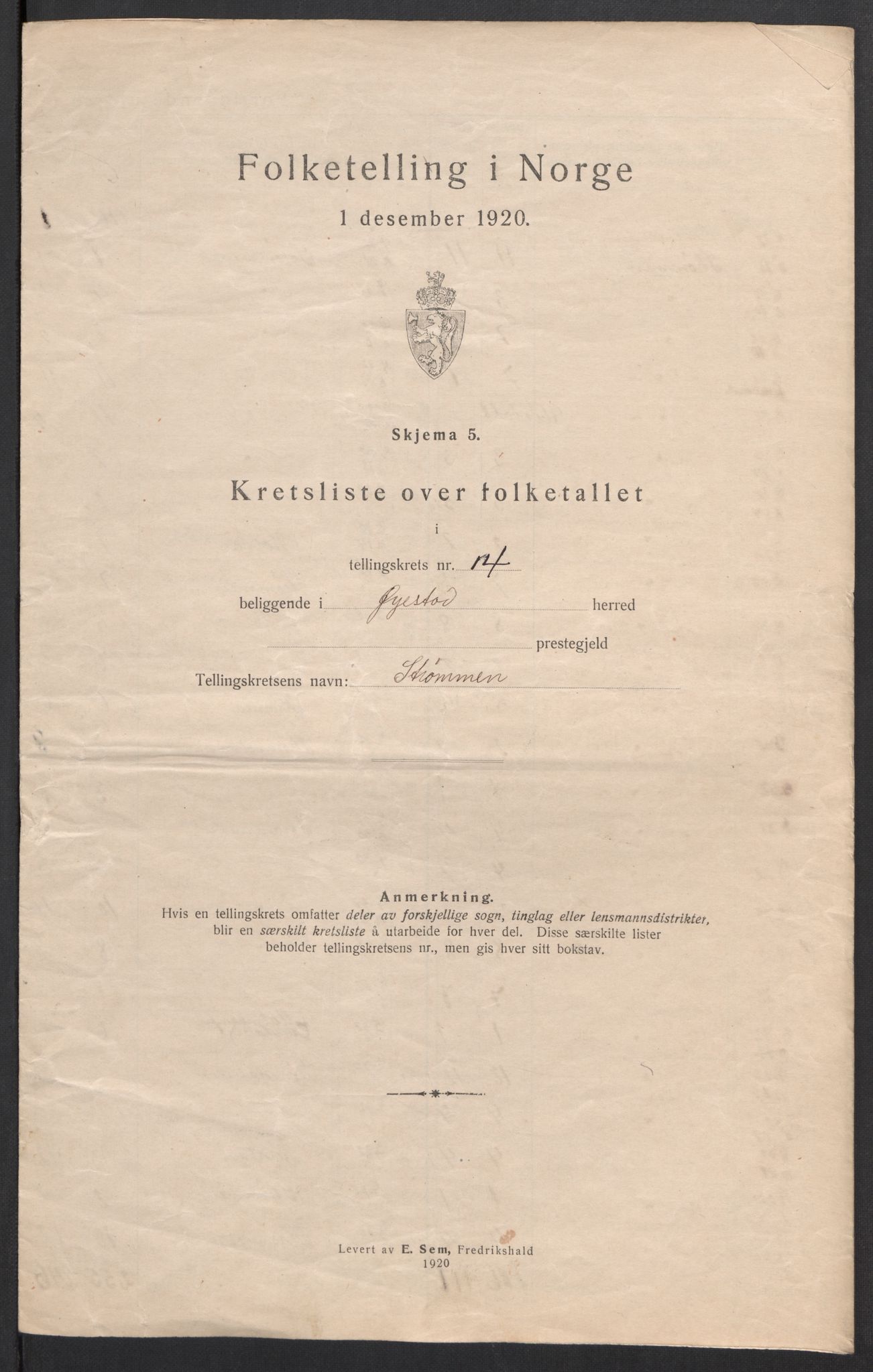 SAK, 1920 census for Øyestad, 1920, p. 48