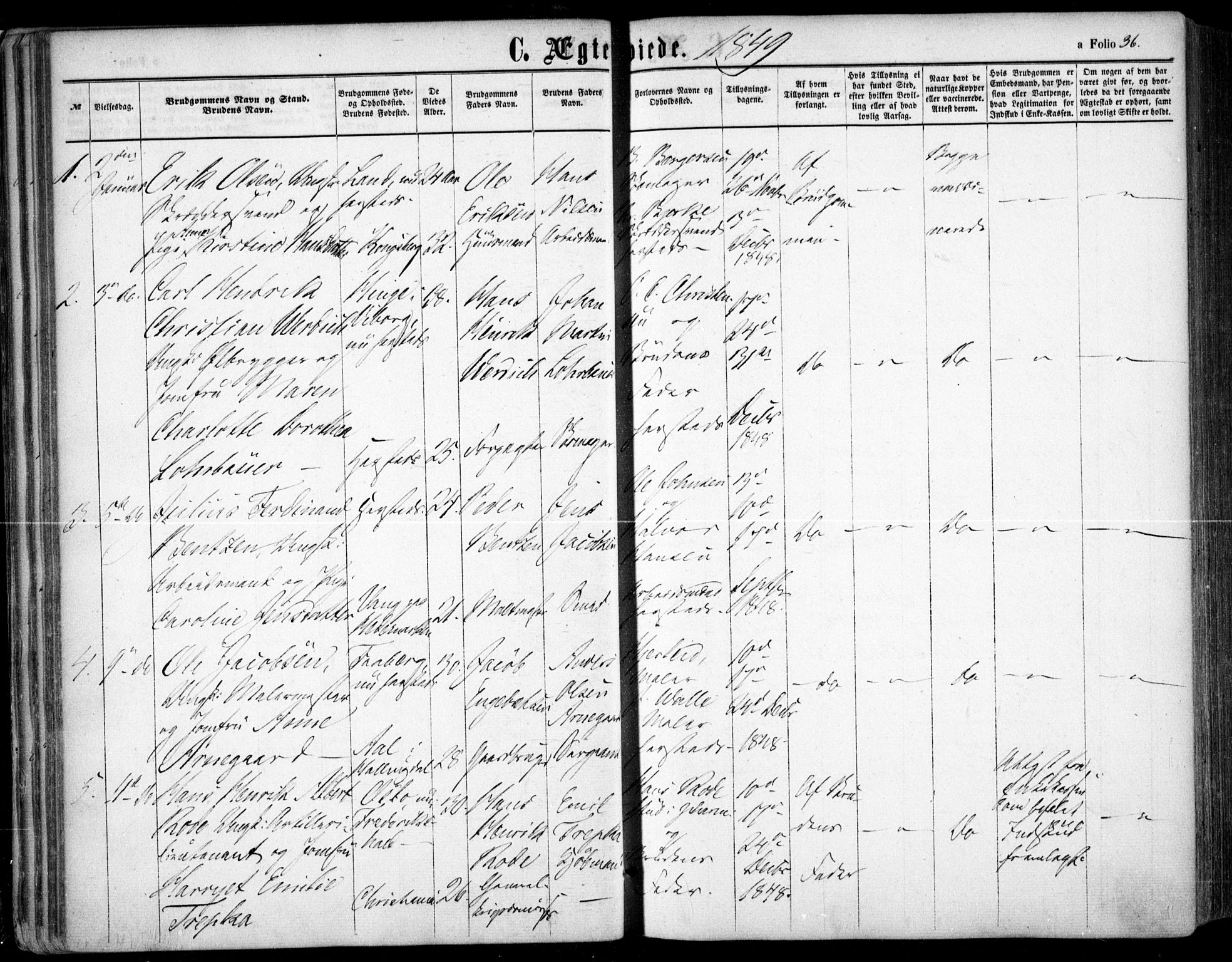 Oslo domkirke Kirkebøker, SAO/A-10752/F/Fa/L0020: Parish register (official) no. 20, 1848-1865, p. 36