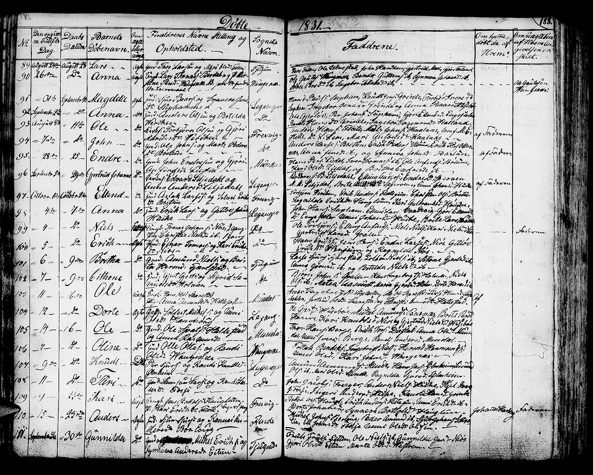 Leikanger sokneprestembete, AV/SAB-A-81001/H/Haa/Haaa/L0006: Parish register (official) no. A 6, 1810-1838, p. 188