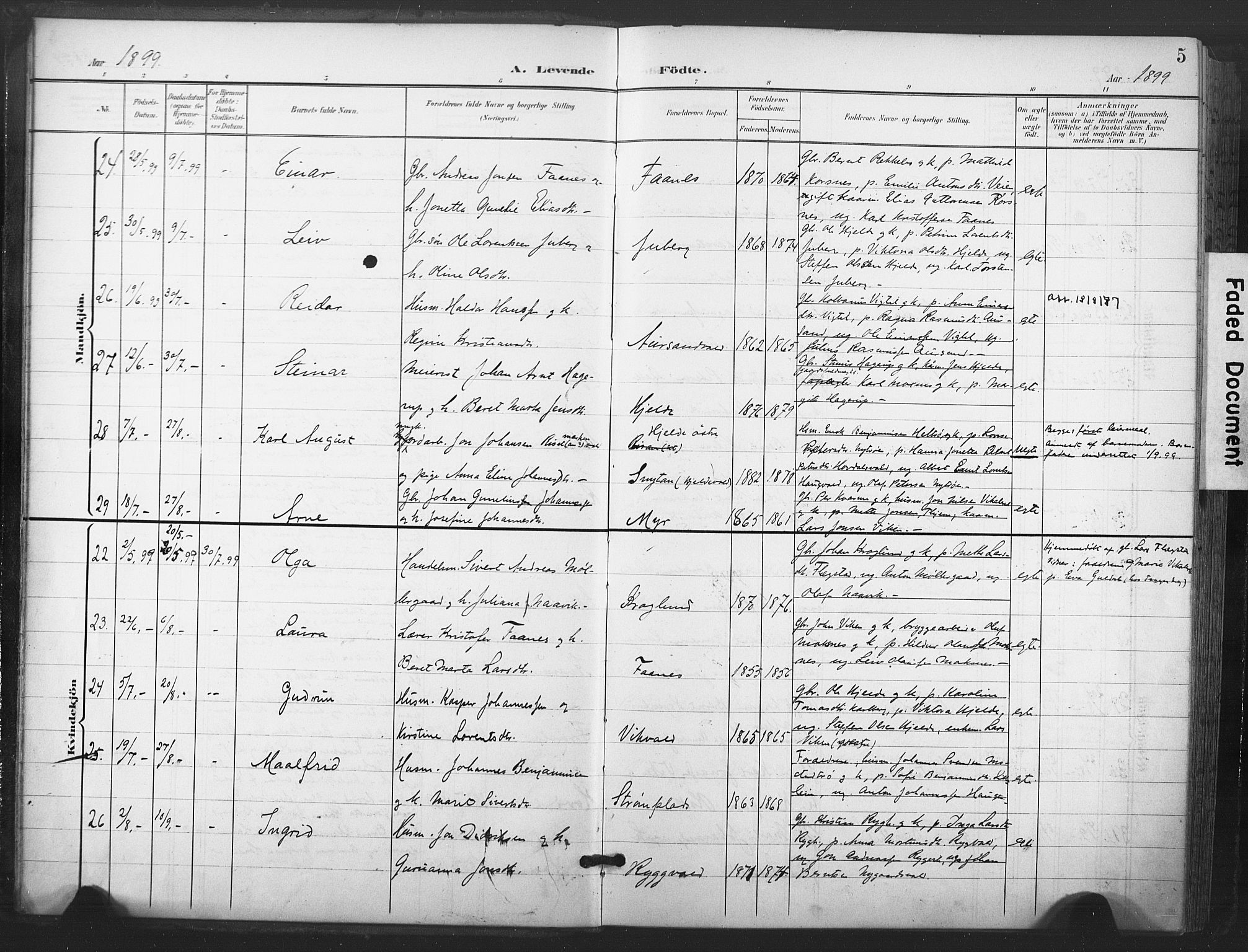 Ministerialprotokoller, klokkerbøker og fødselsregistre - Nord-Trøndelag, AV/SAT-A-1458/713/L0122: Parish register (official) no. 713A11, 1899-1910, p. 5