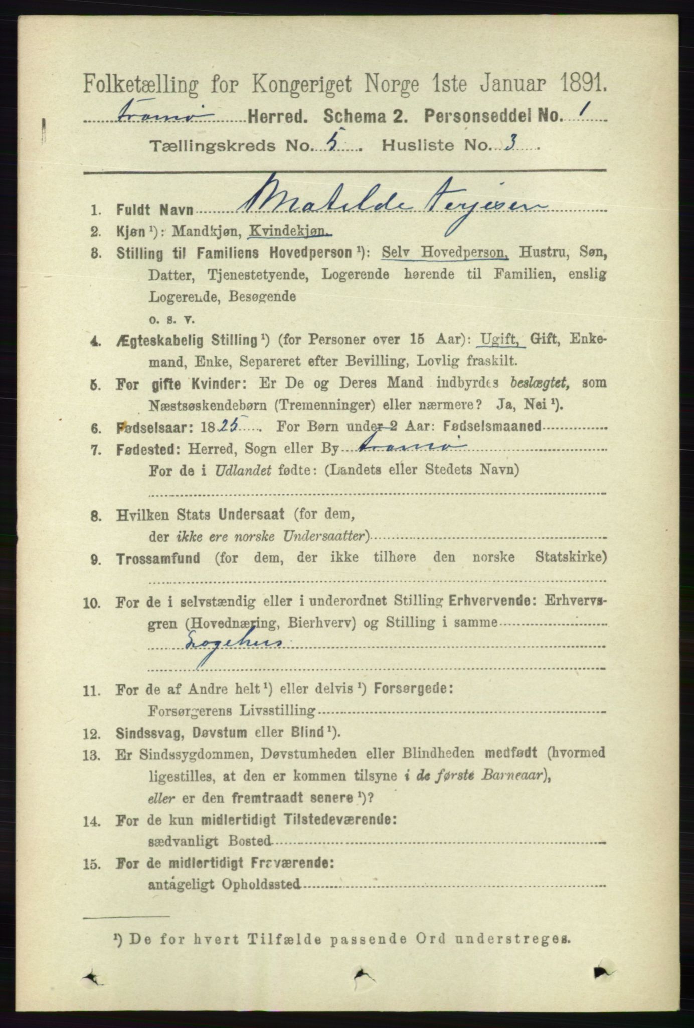 RA, 1891 census for 0921 Tromøy, 1891, p. 2211