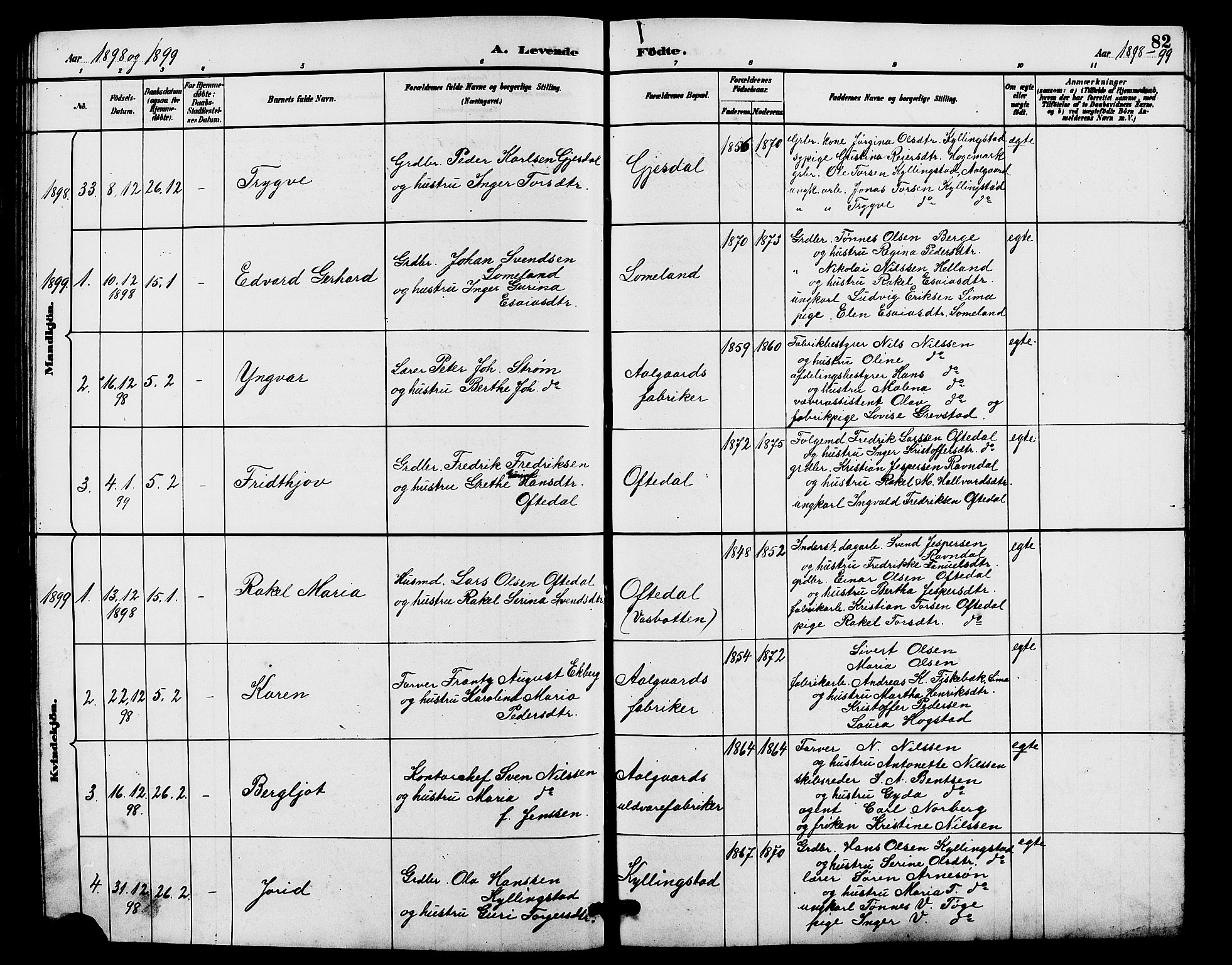 Lye sokneprestkontor, SAST/A-101794/001/30BB/L0008: Parish register (copy) no. B 7, 1887-1901, p. 82