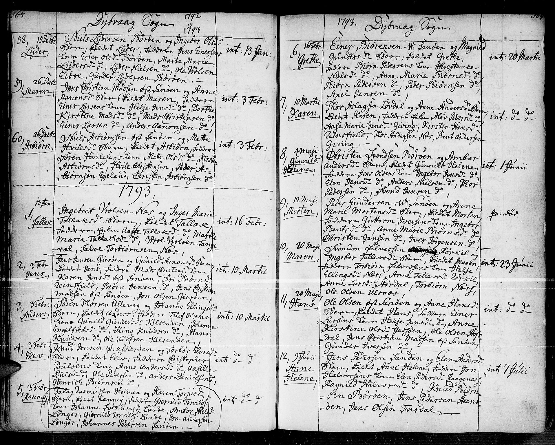 Dypvåg sokneprestkontor, SAK/1111-0007/F/Fa/Faa/L0001: Parish register (official) no. A 1 /1, 1765-1798, p. 568-569