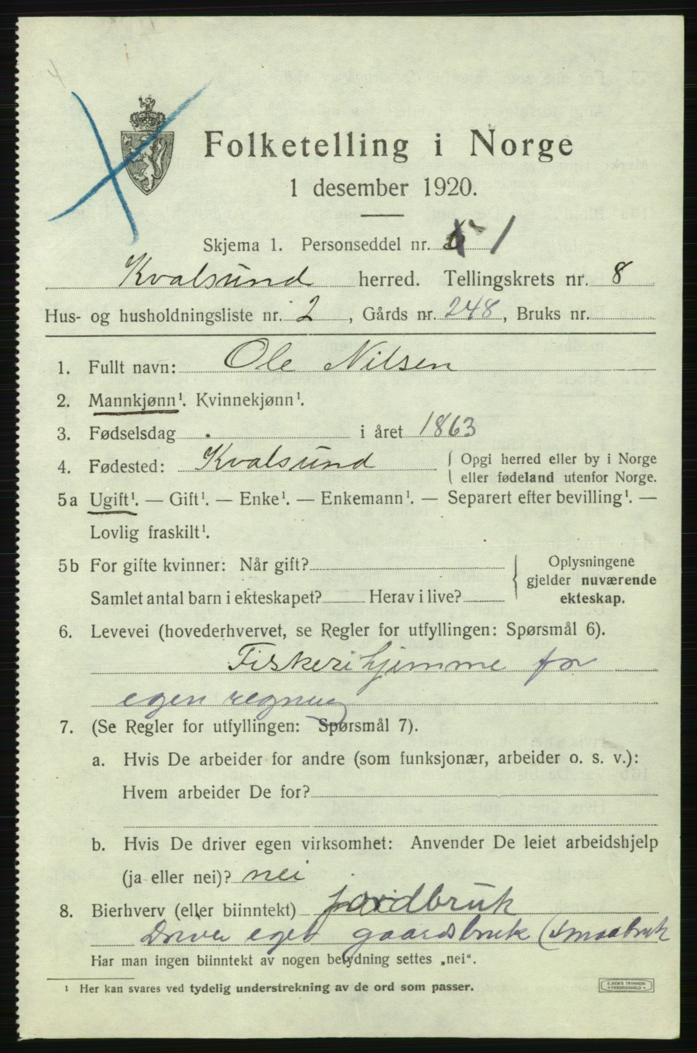 SATØ, 1920 census for , 1920, p. 2454