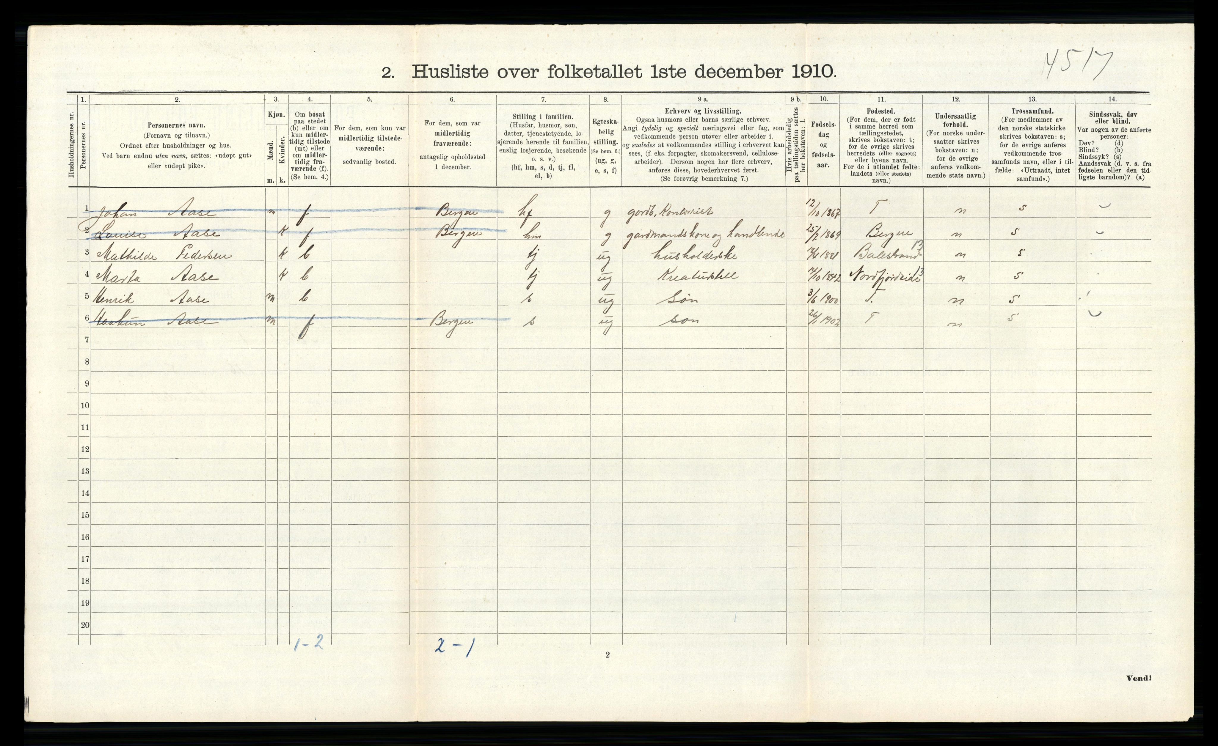 RA, 1910 census for Alversund, 1910, p. 447