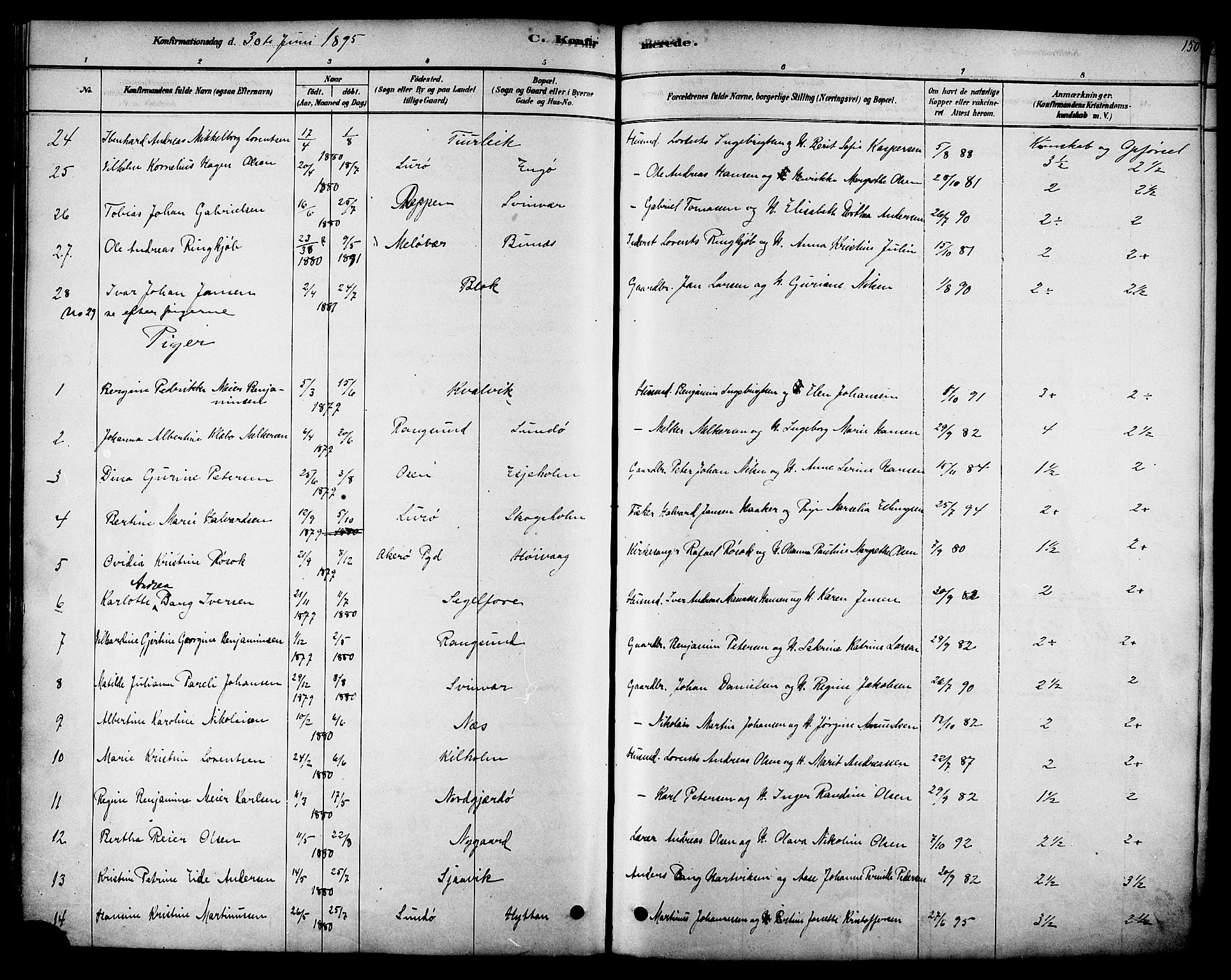 Ministerialprotokoller, klokkerbøker og fødselsregistre - Nordland, AV/SAT-A-1459/841/L0609: Parish register (official) no. 841A12, 1878-1901, p. 150