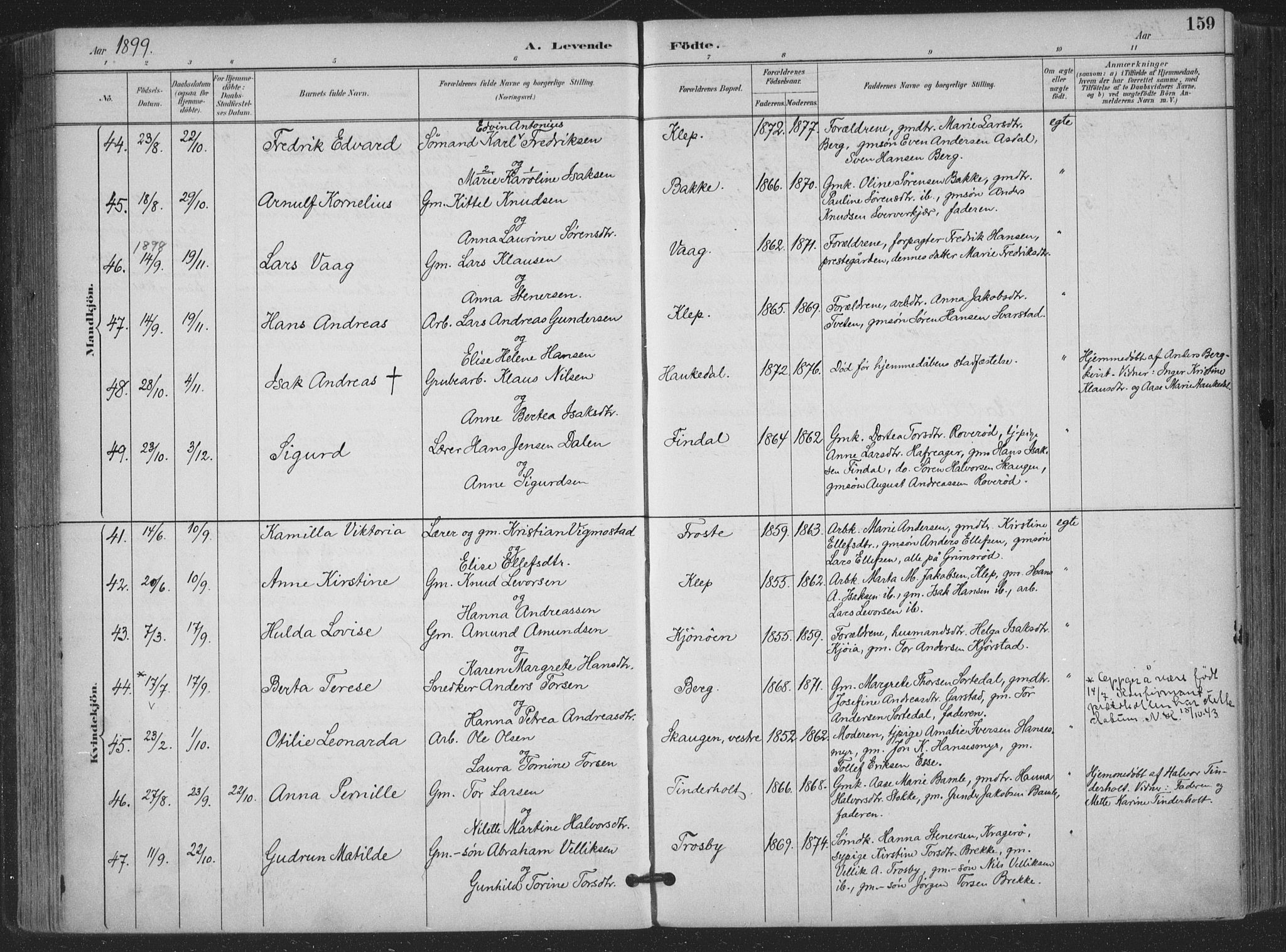 Bamble kirkebøker, AV/SAKO-A-253/F/Fa/L0008: Parish register (official) no. I 8, 1888-1900, p. 159