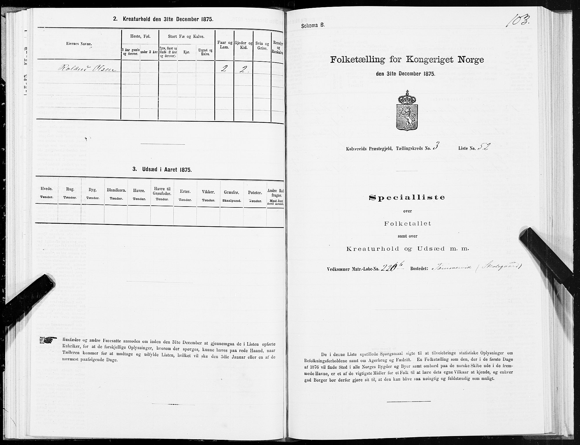 SAT, 1875 census for 1752P Kolvereid, 1875, p. 2103