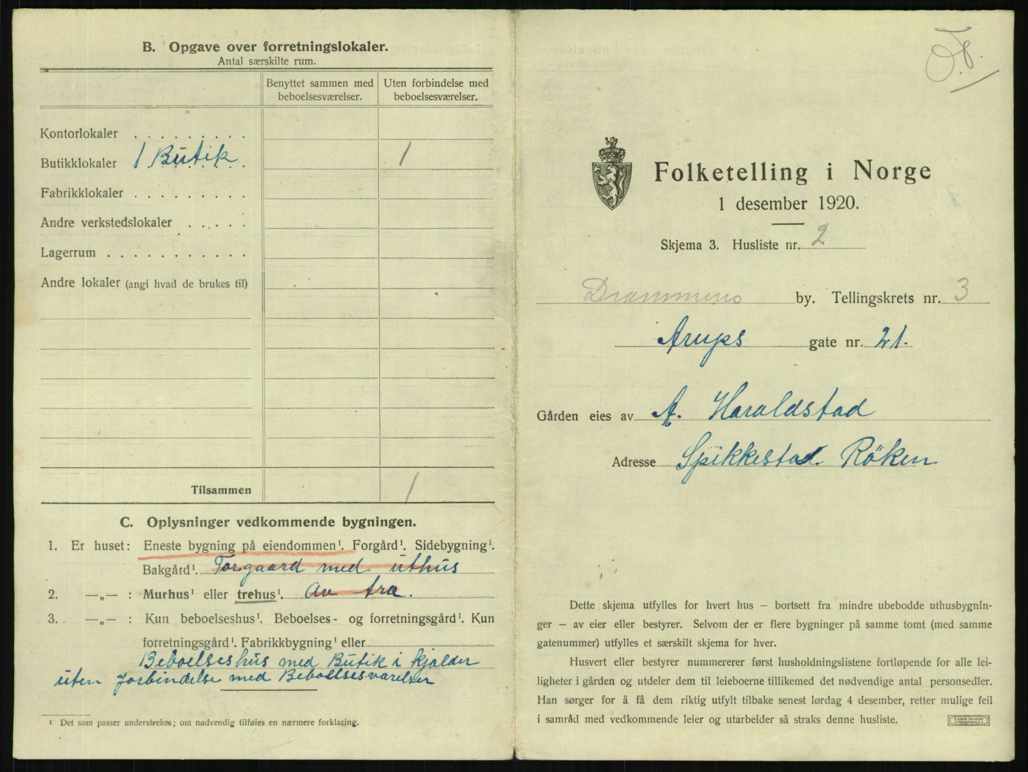 SAKO, 1920 census for Drammen, 1920, p. 1298