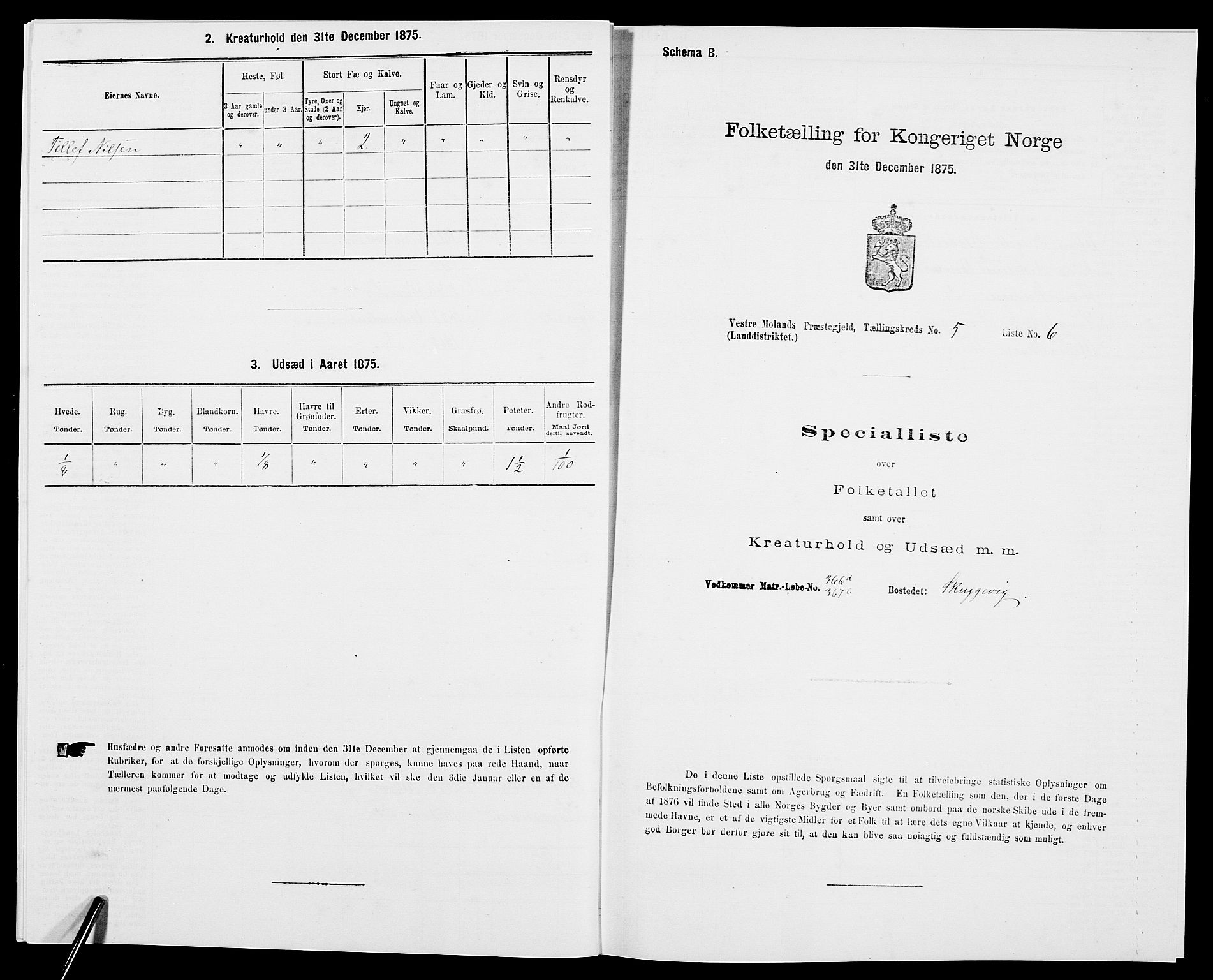 SAK, 1875 census for 0926L Vestre Moland/Vestre Moland, 1875, p. 660