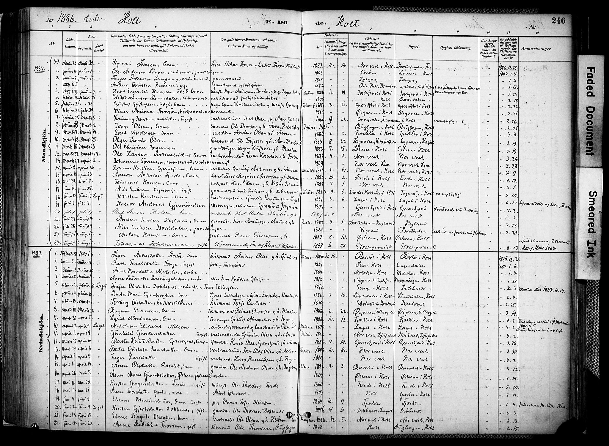 Holt sokneprestkontor, AV/SAK-1111-0021/F/Fa/L0012: Parish register (official) no. A 12, 1885-1907, p. 246