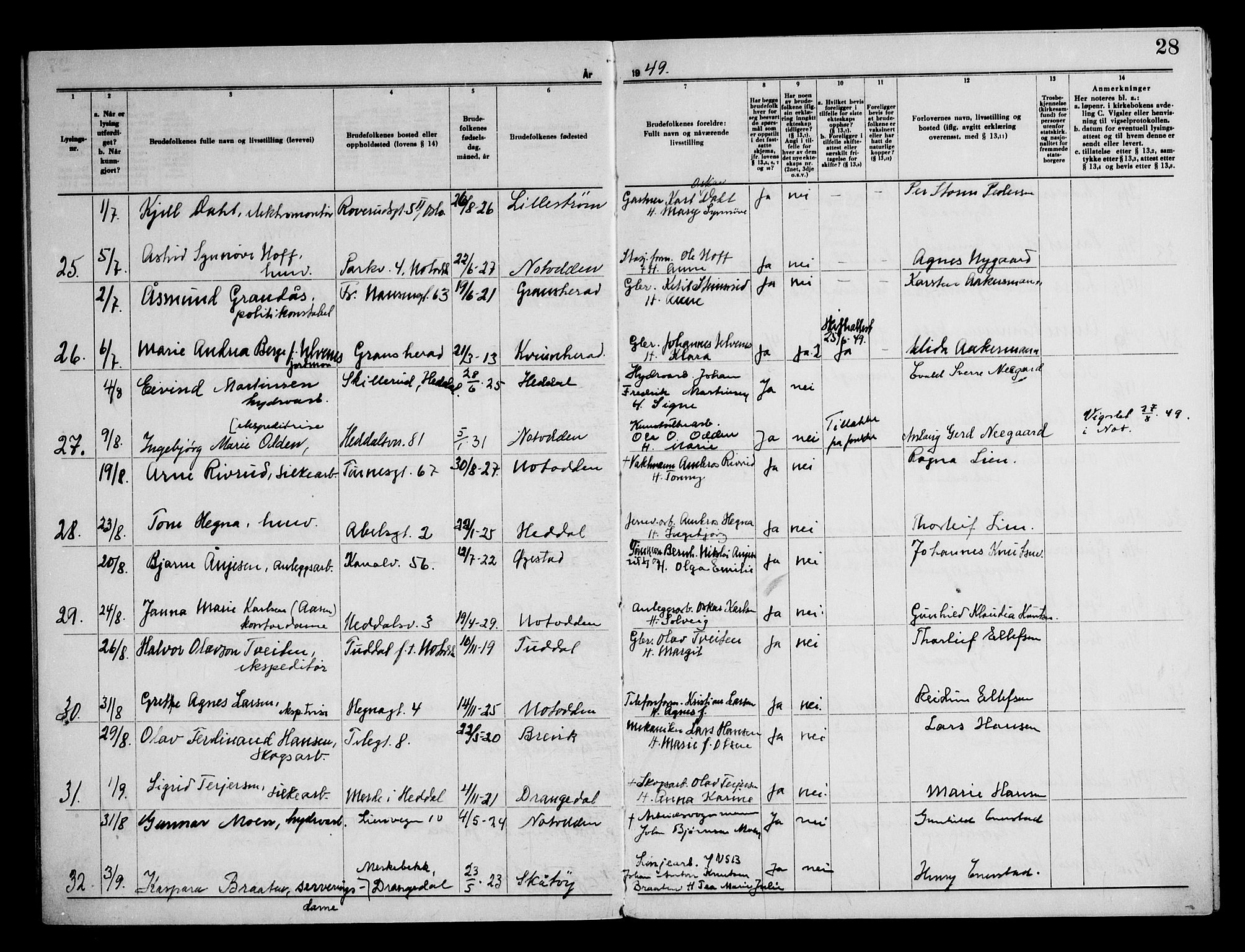 Notodden kirkebøker, AV/SAKO-A-290/H/Ha/L0002: Banns register no. 2, 1946-1958, p. 28