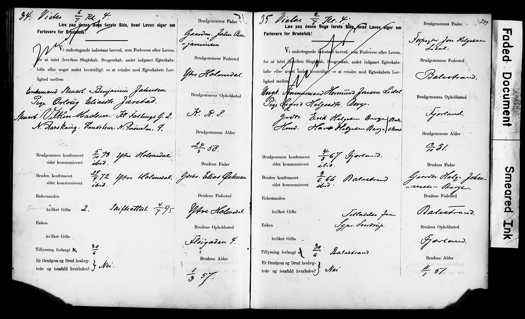 Korskirken sokneprestembete, AV/SAB-A-76101: Best man's statements no. II.5.6, 1889-1898, p. 239