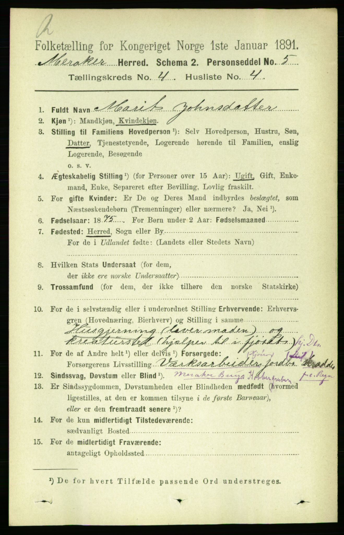RA, 1891 census for 1711 Meråker, 1891, p. 1647