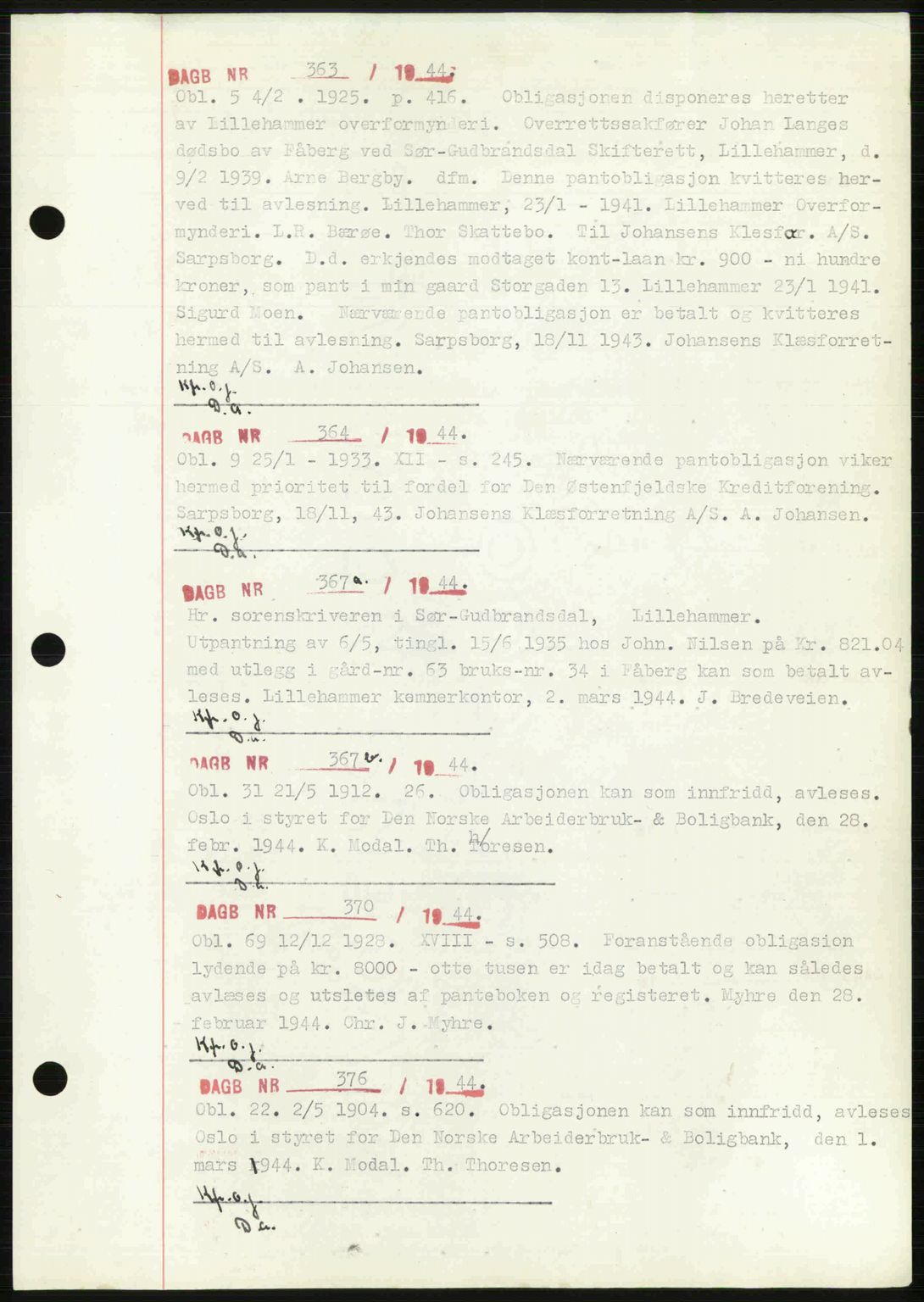 Sør-Gudbrandsdal tingrett, SAH/TING-004/H/Hb/Hbf/L0002: Mortgage book no. C1, 1938-1951, Diary no: : 363/1944