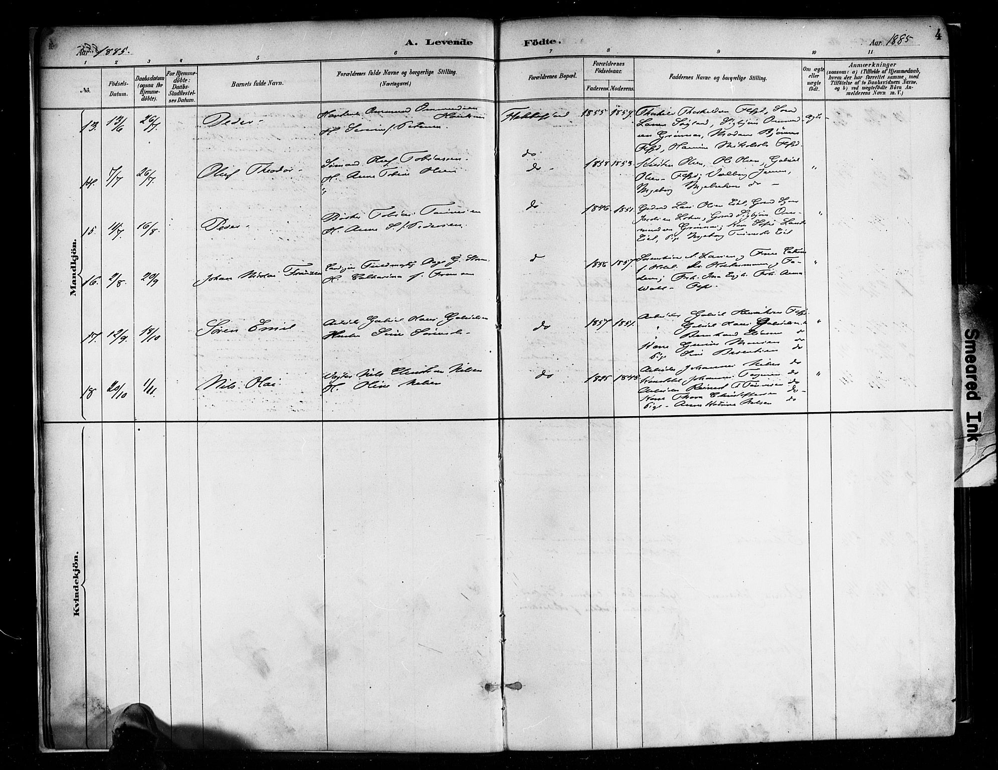 Flekkefjord sokneprestkontor, AV/SAK-1111-0012/F/Fa/Faa/L0001: Parish register (official) no. A 1, 1885-1900, p. 4