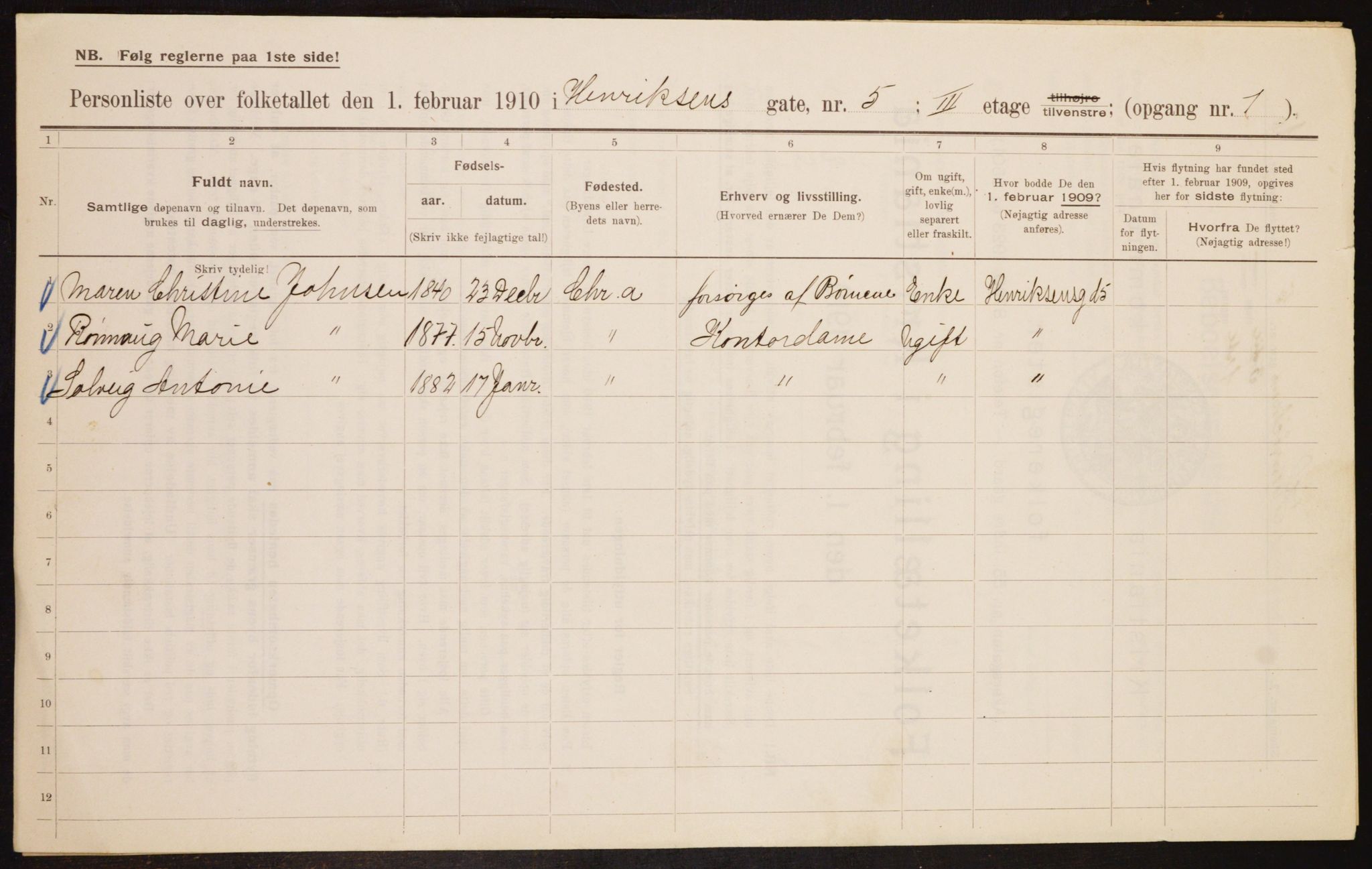 OBA, Municipal Census 1910 for Kristiania, 1910, p. 37853