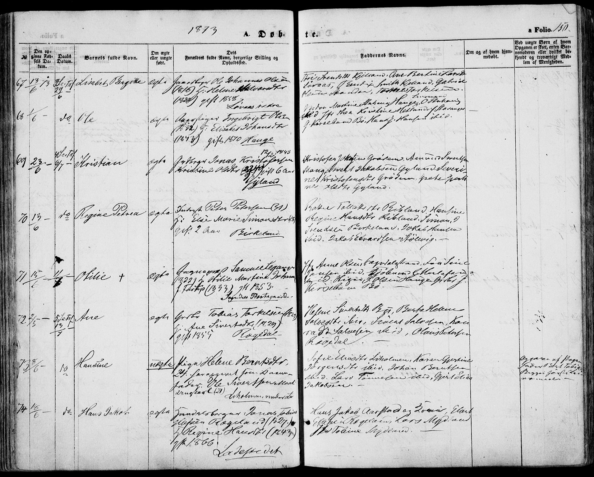 Sokndal sokneprestkontor, AV/SAST-A-101808: Parish register (official) no. A 9, 1857-1874, p. 150